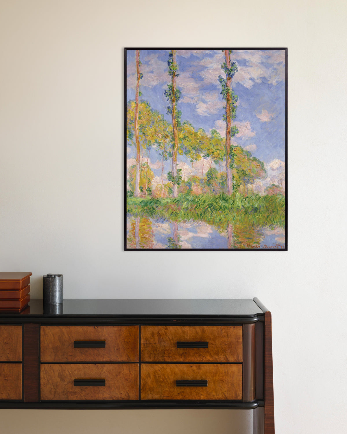 Poster Pioppi al sole (1891) di Claude Monet con cornice in metallo