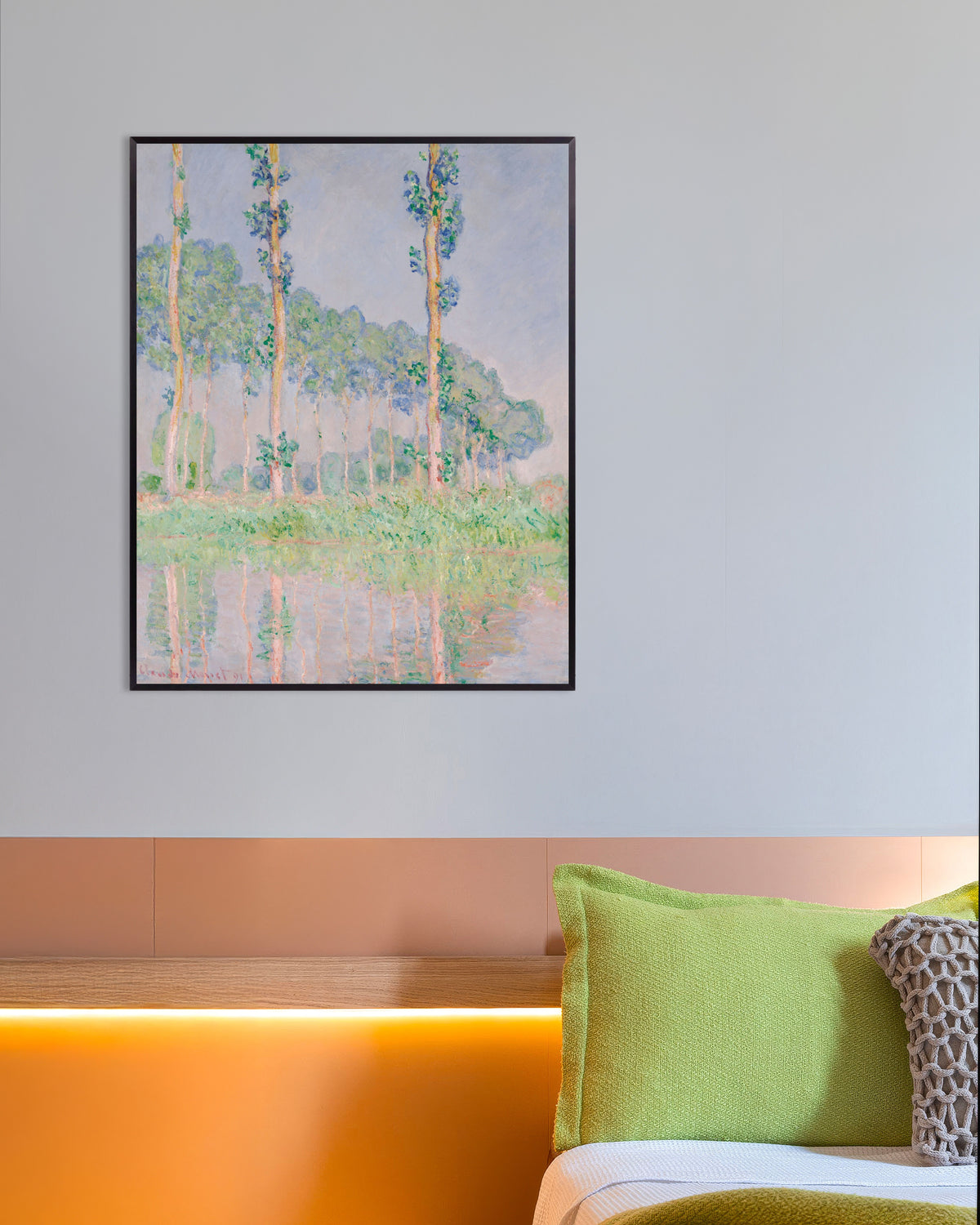 Poster Pioppi, effetto rosa (1891) di Claude Monet con cornice in metallo