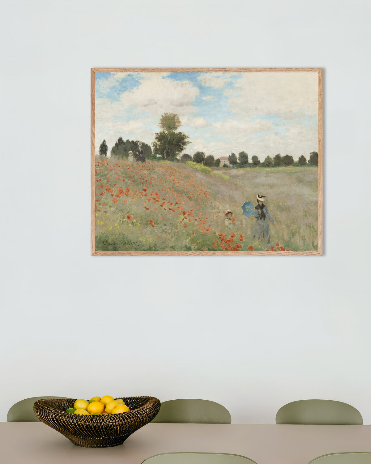Poster Papaveri (1873) di Claude Monet con cornice in legno naturale