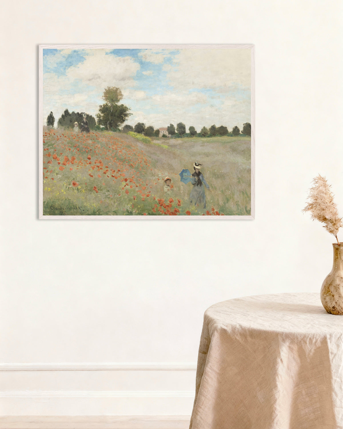 Poster Papaveri (1873) di Claude Monet con cornice in legno bianco