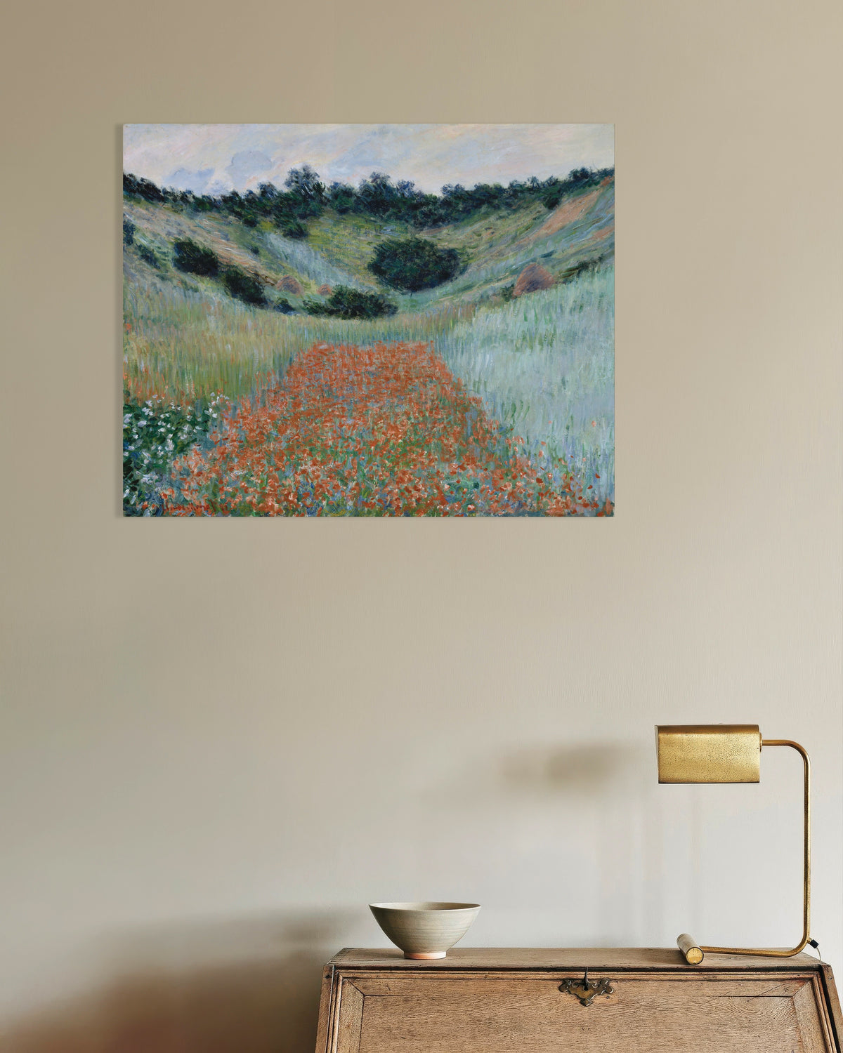 Poster Campo di papaveri in una conca vicino a Giverny (1885) di Claude Monet