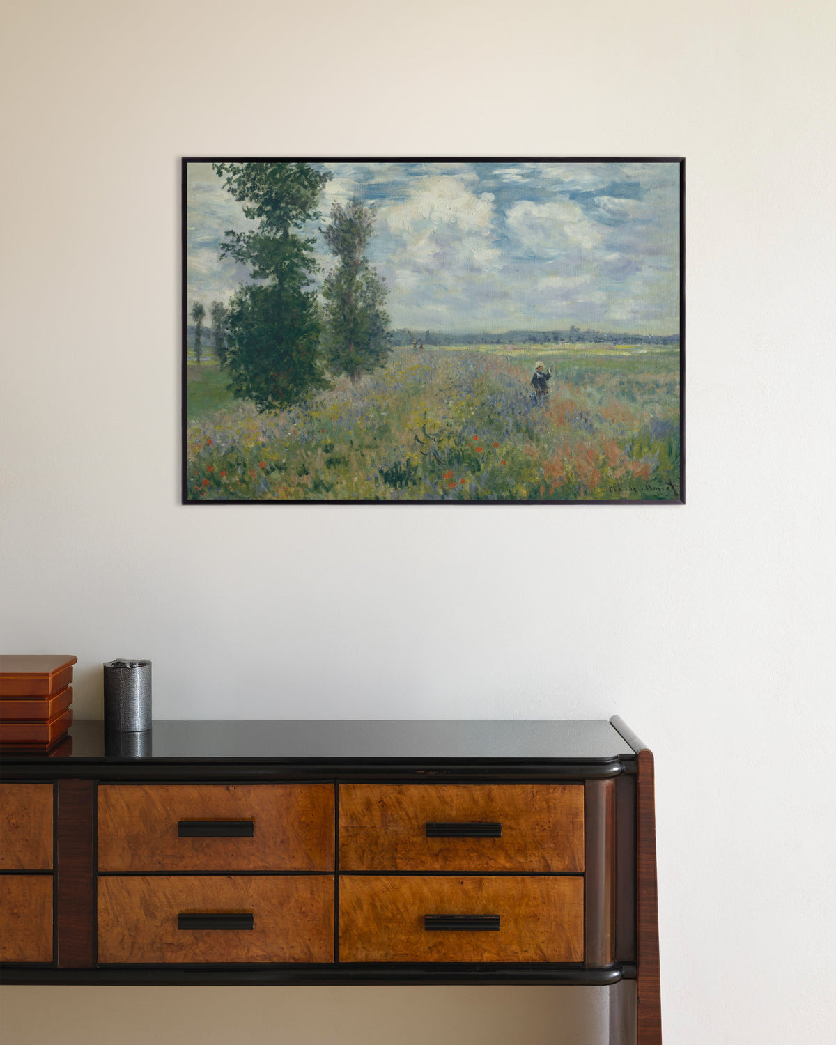 Poster Campi di papaveri vicino ad Argenteuil (1875) di Claude Monet con cornice in metallo