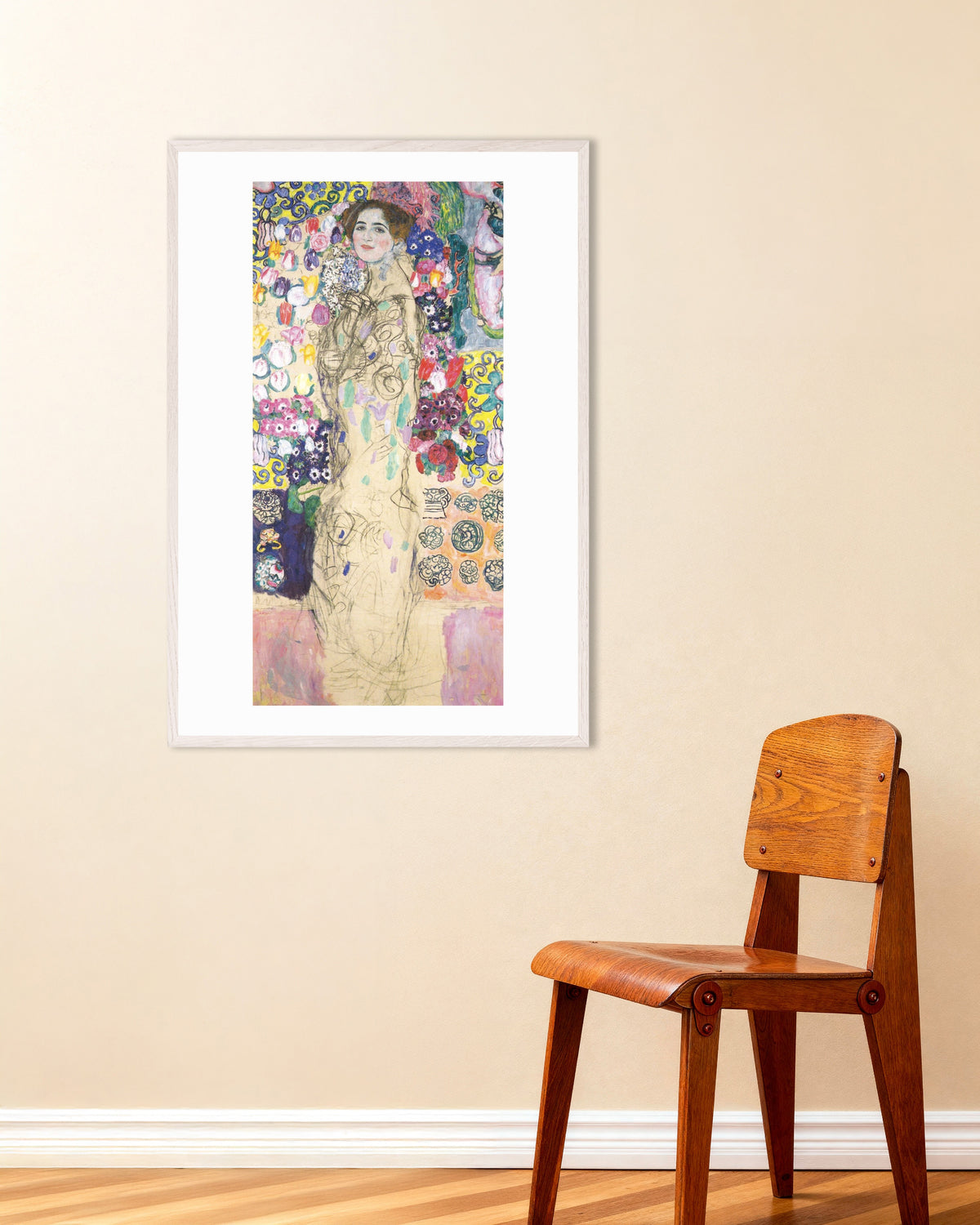 Poster Ritratto di Maria Munk (1917–1918) di Gustav Klimt con cornice in legno bianco