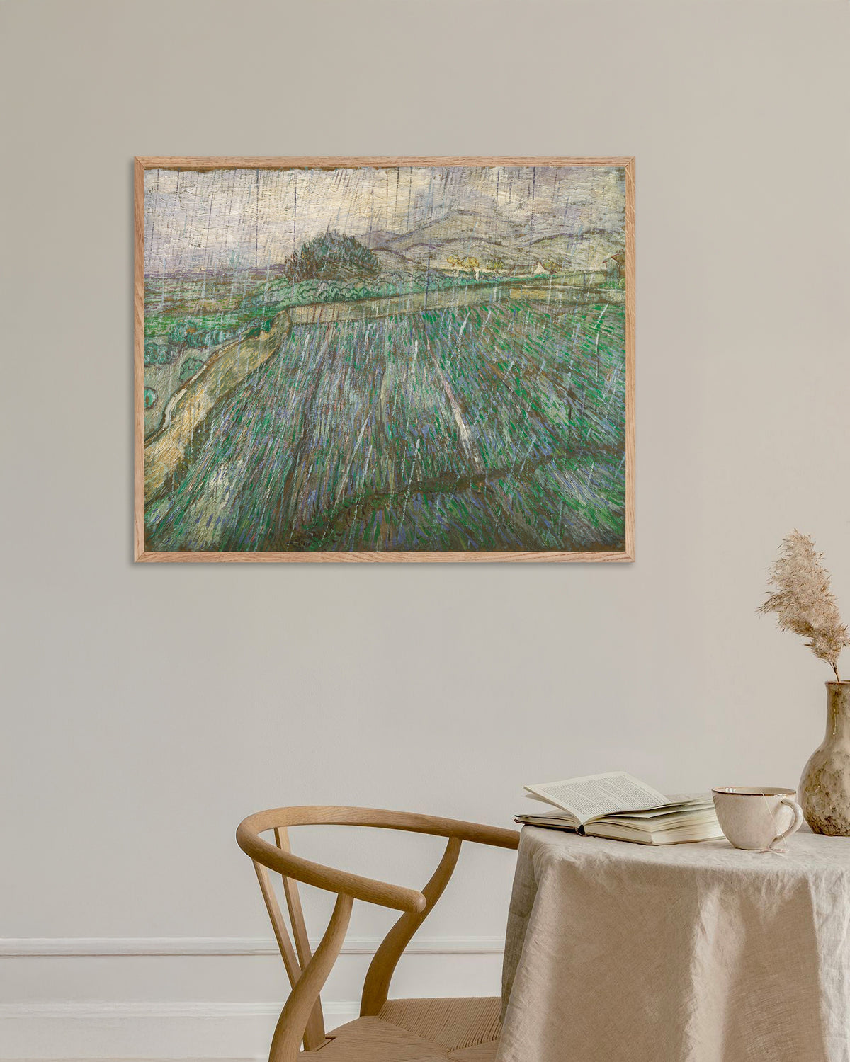 Poster di Pioggia (1889) di Vincent van Gogh, con cornice in legno naturale