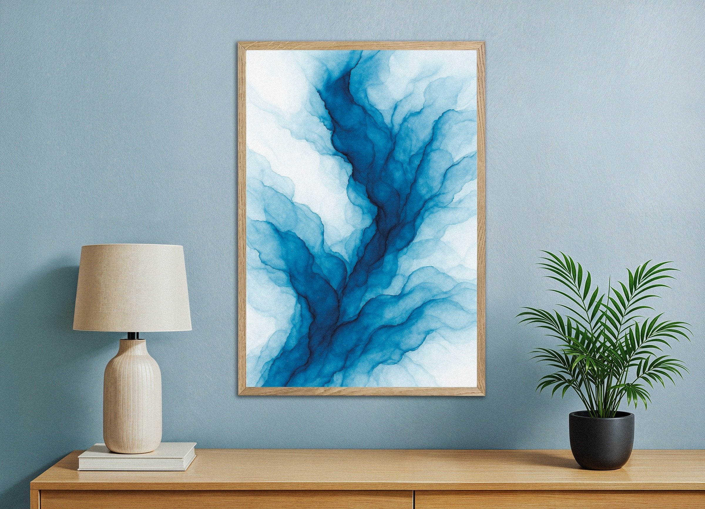 Poster of Ramifications watercolor abstract poster, with natural wooden frame