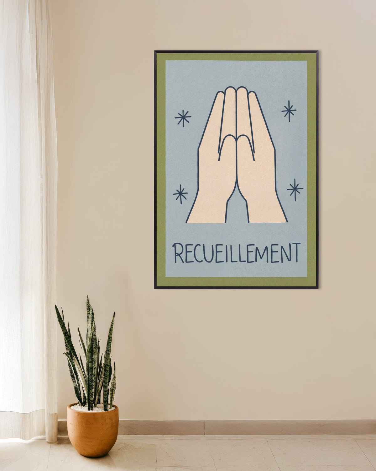 Poster Raccoglimento - Poster minimalista a linee sottili, con cornice metallica