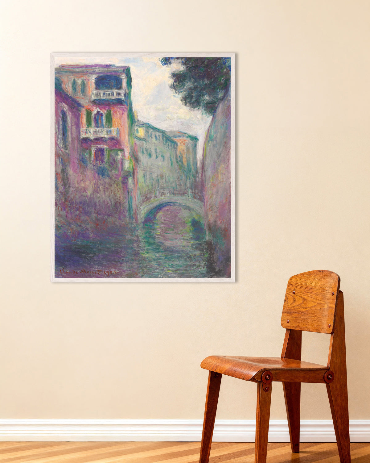 Poster Rio della Salute (1908) di Claude Monet con cornice in legno bianco