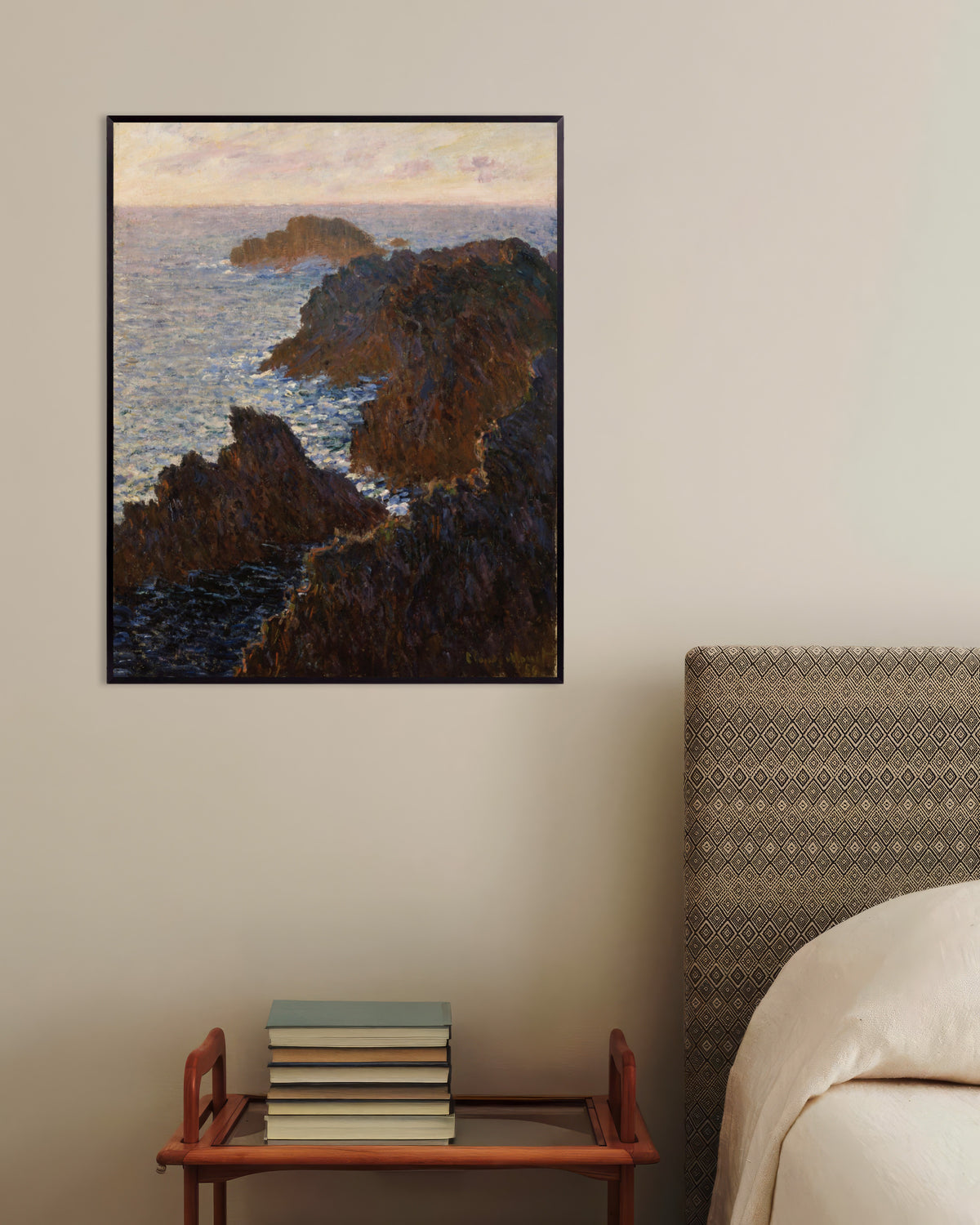 Poster Scogli a Belle-Île, Port-Domois (1886) di Claude Monet con cornice in metallo