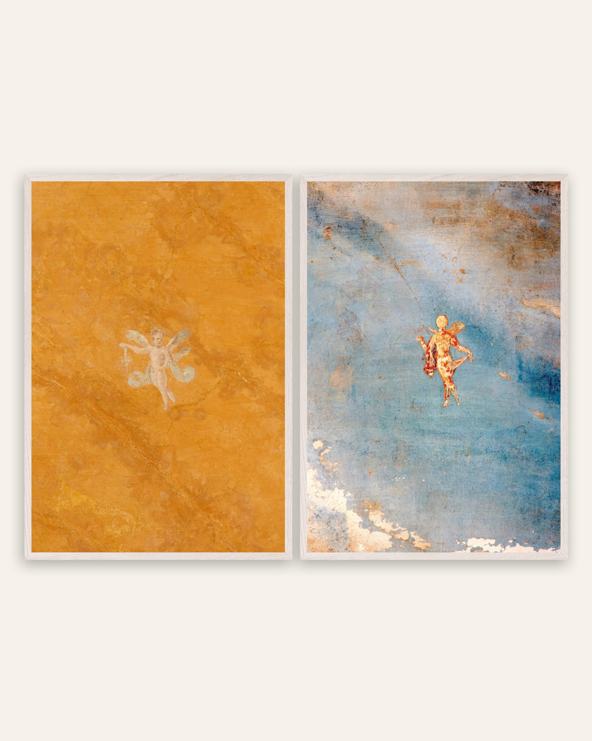 Poster affreschi romani, set da 2: Cupido e Psiche, con cornici in rovere bianco