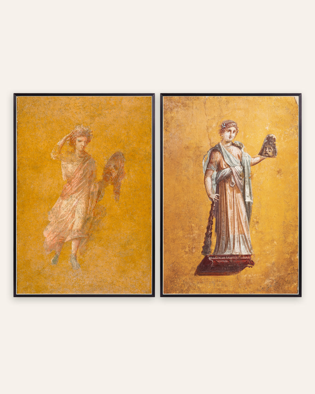 Poster affreschi romani, set da 2: Melpomene, musa della tragedia, con cornici in metallo nero