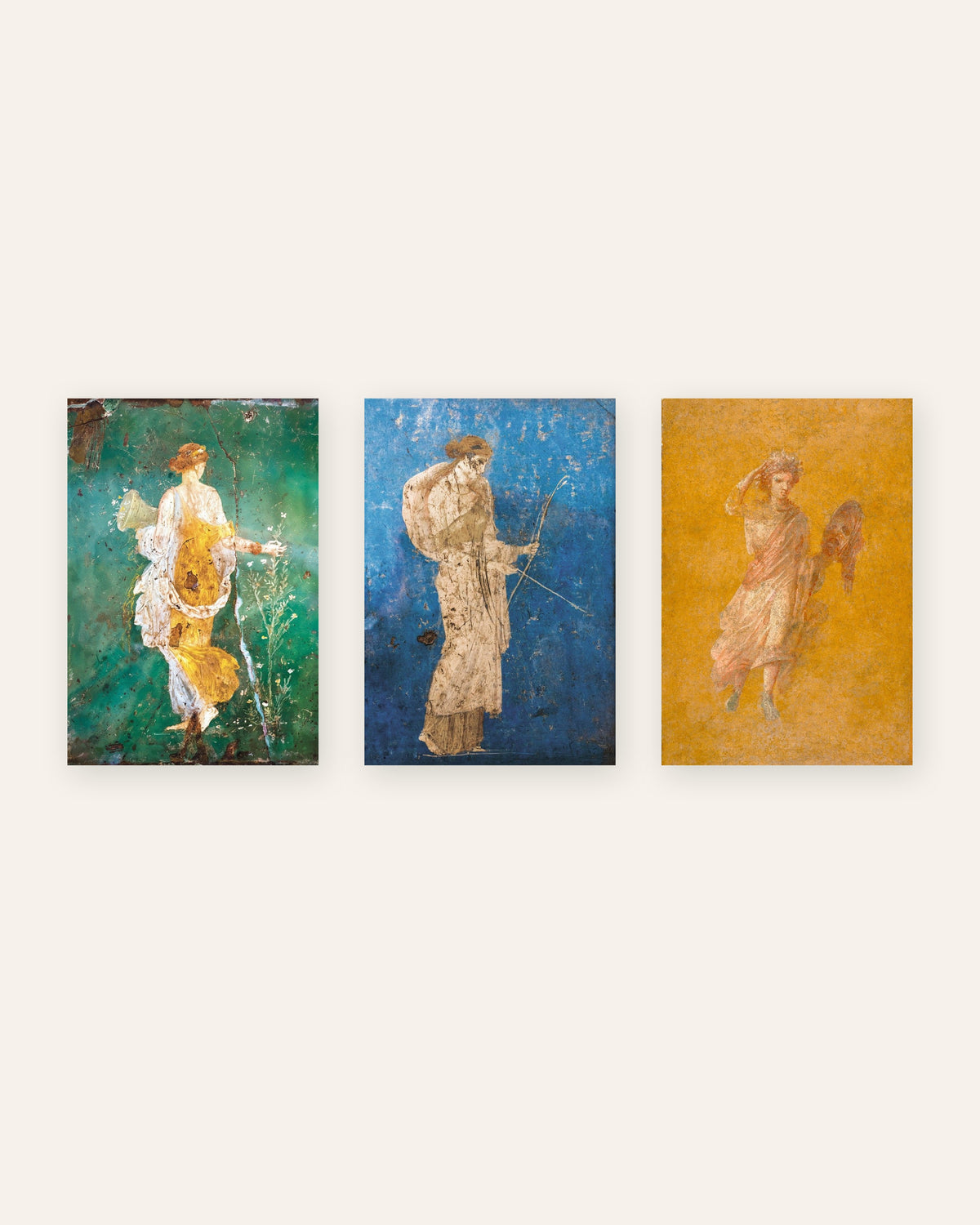 Set da 3 poster di affreschi romani, Flora, Artemide e Melpomene, senza cornice