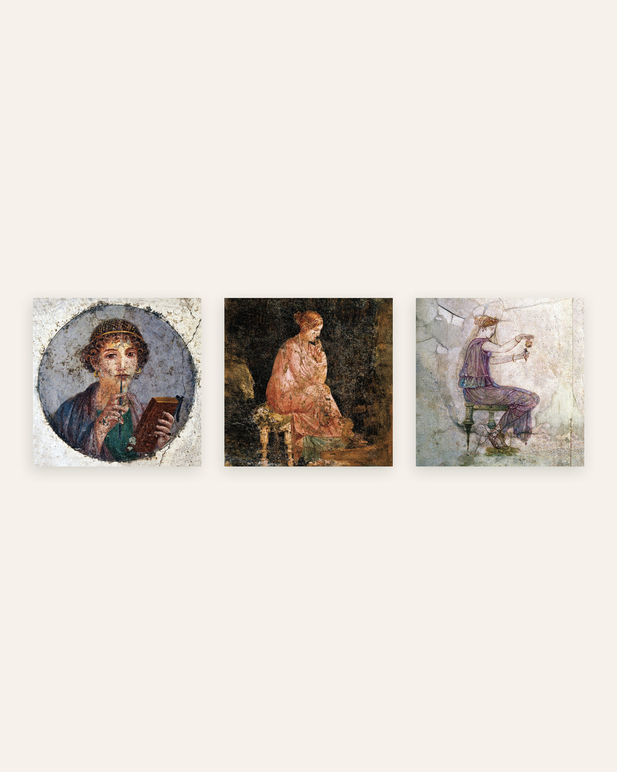 Poster affreschi romani, set da 3: Saffo, donna seduta e profumo, senza cornice