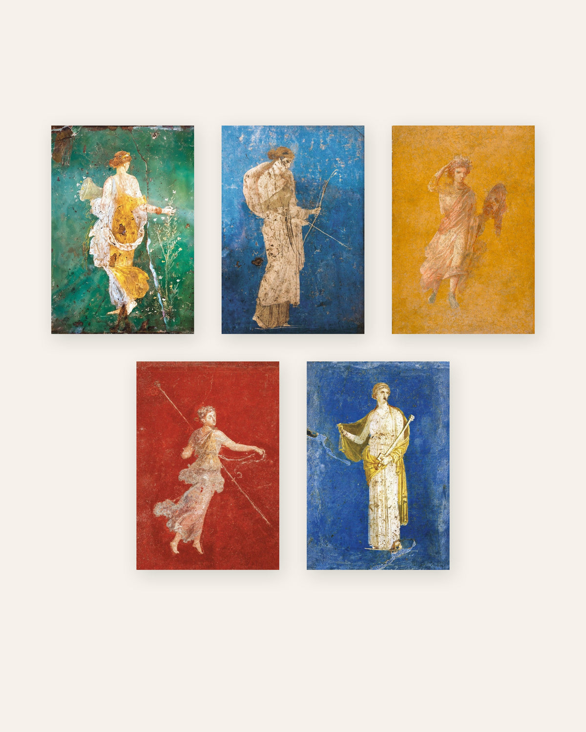 Set da 5 poster di affreschi romani, Flora, Artemide, Melpomene, Menade e Medea, senza cornice