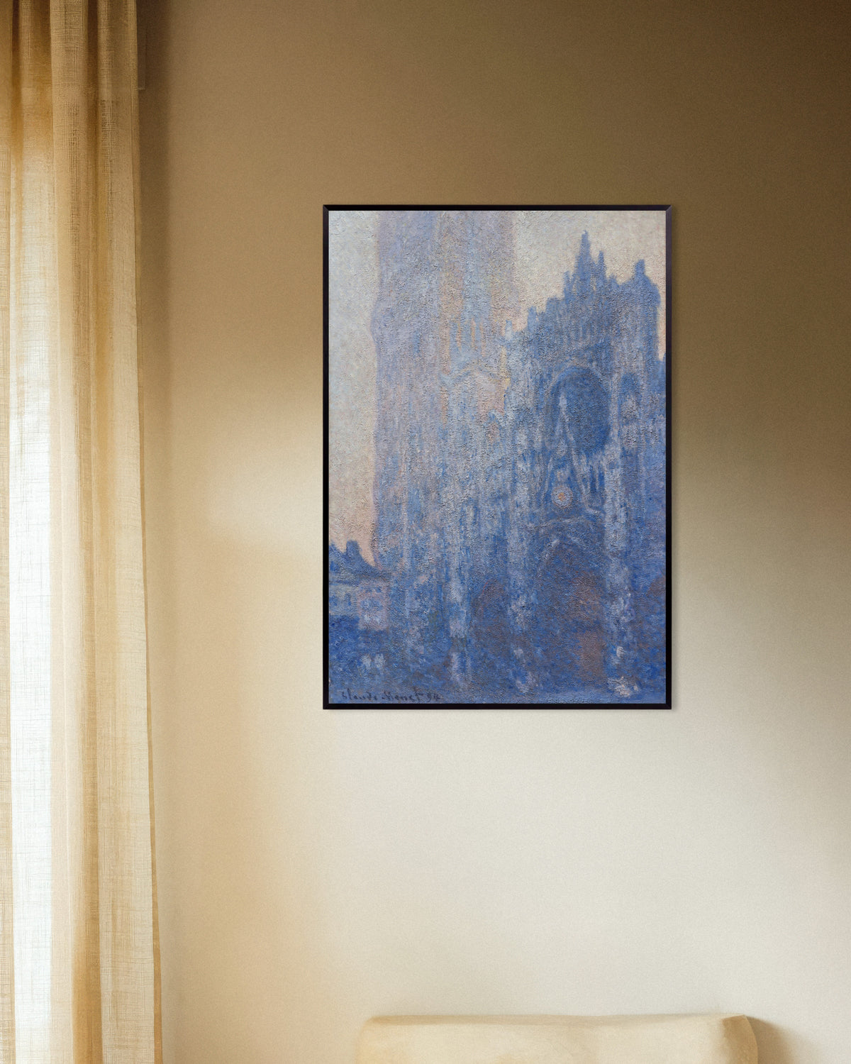 Poster La cattedrale di Rouen, il portale e la Tour d'Albane, effetto mattutino (1894) di Claude Monet con cornice in metallo