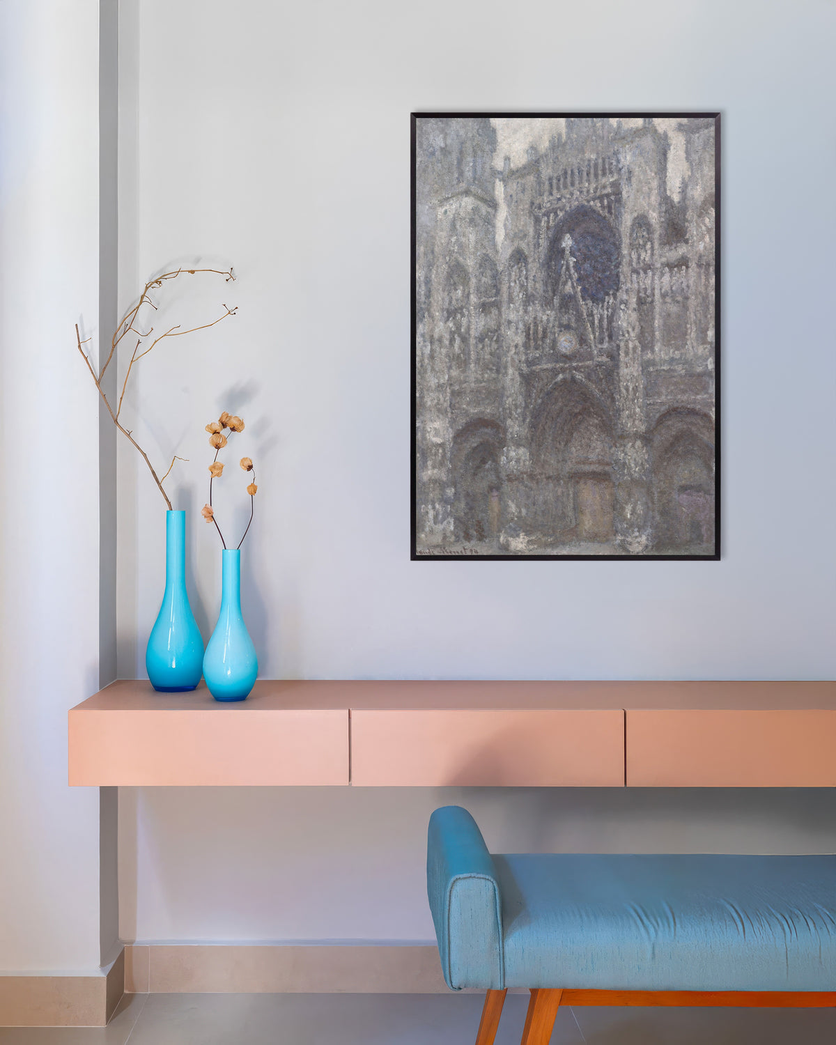 Poster La cattedrale di Rouen, il portale, tempo grigio (1892) di Claude Monet con cornice in metallo
