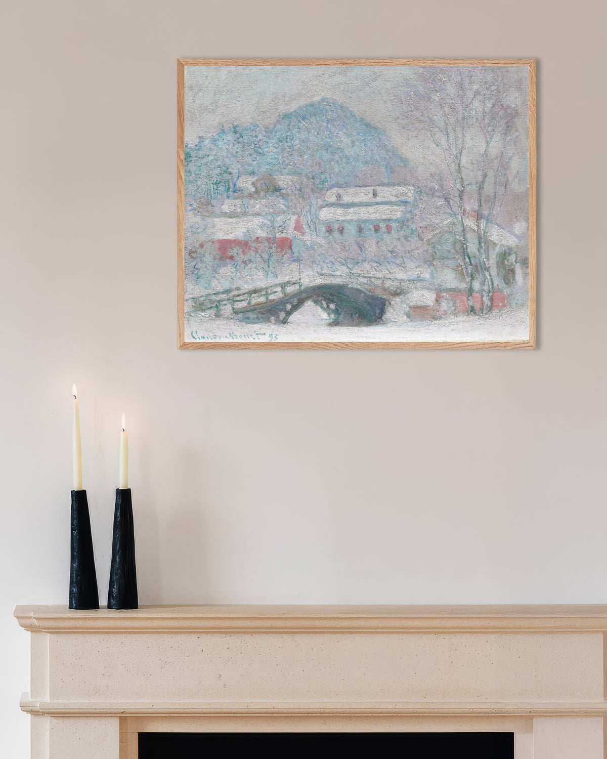 Poster Sandvika, Norvegia (1895) di Claude Monet con cornice in legno naturale
