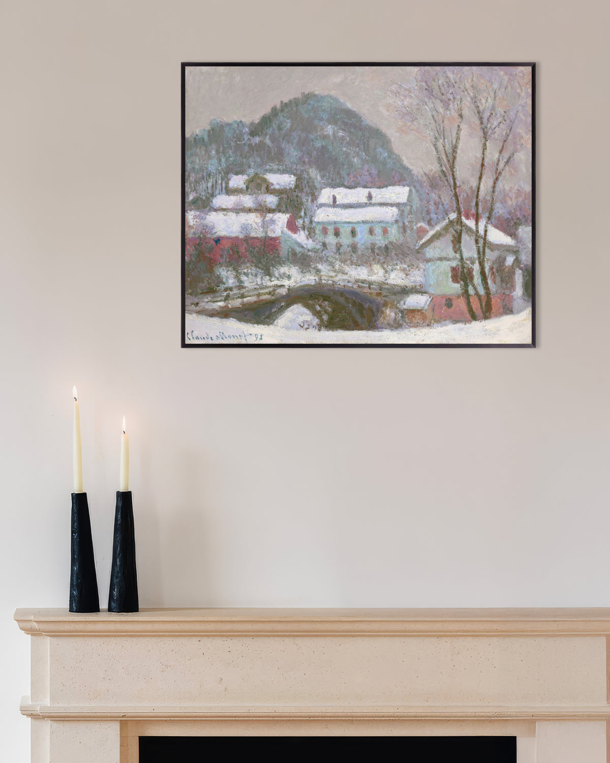 Poster Sandvika, Norvegia, effetto neve (1895) di Claude Monet con cornice in metallo