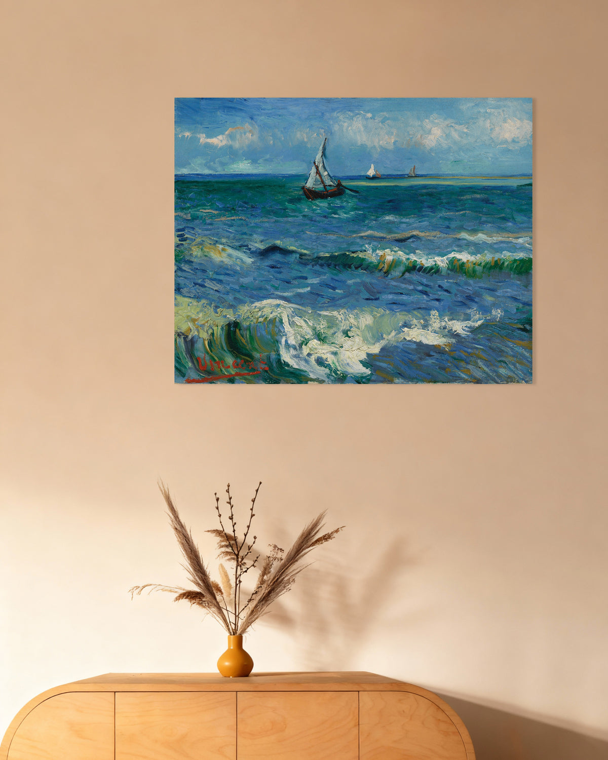Poster di Paesaggio marino vicino a Les Saintes-Maries-de-la-Mer (1888) di Vincent van Gogh
