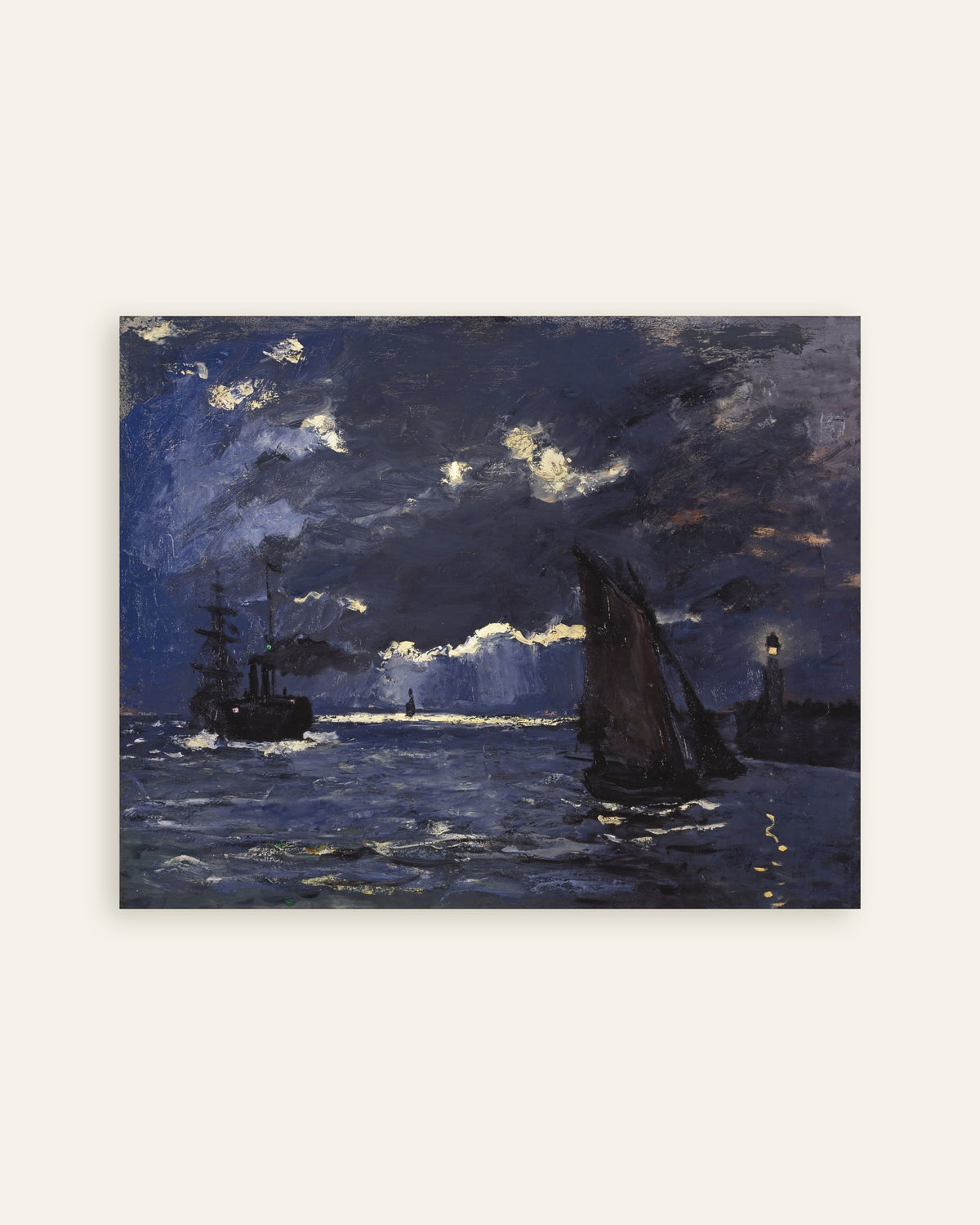 Poster Marina, navi al chiaro di luna (1864) di Claude Monet, miniatura