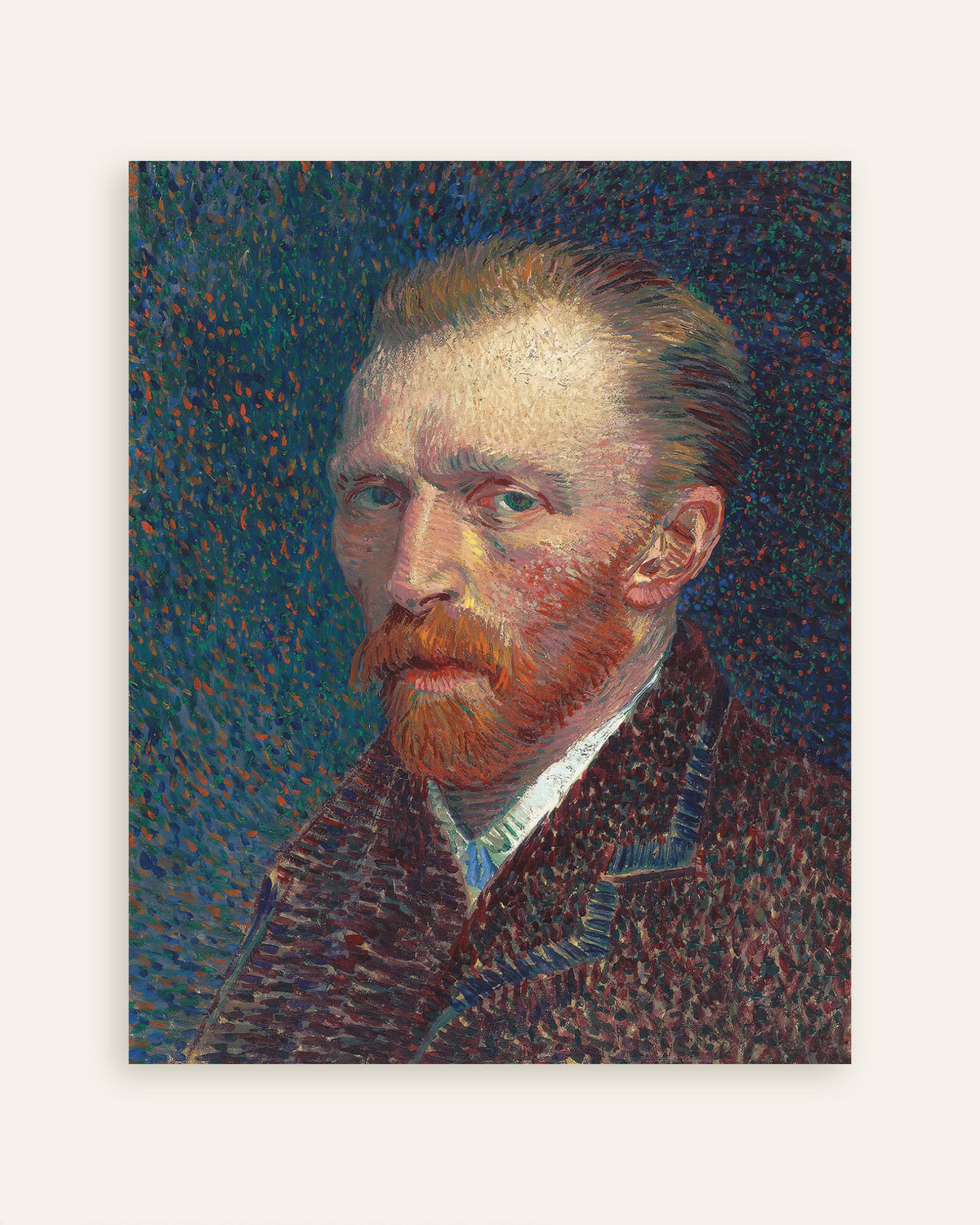 Poster di Autoritratto su sfondo blu puntinato (1887) di Vincent van Gogh, miniatura
