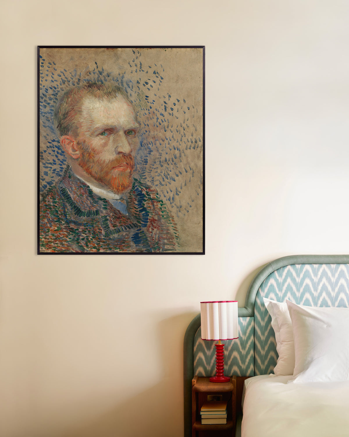 Poster di Autoritratto con tratti blu (1887) di Vincent van Gogh, con cornice in metallo