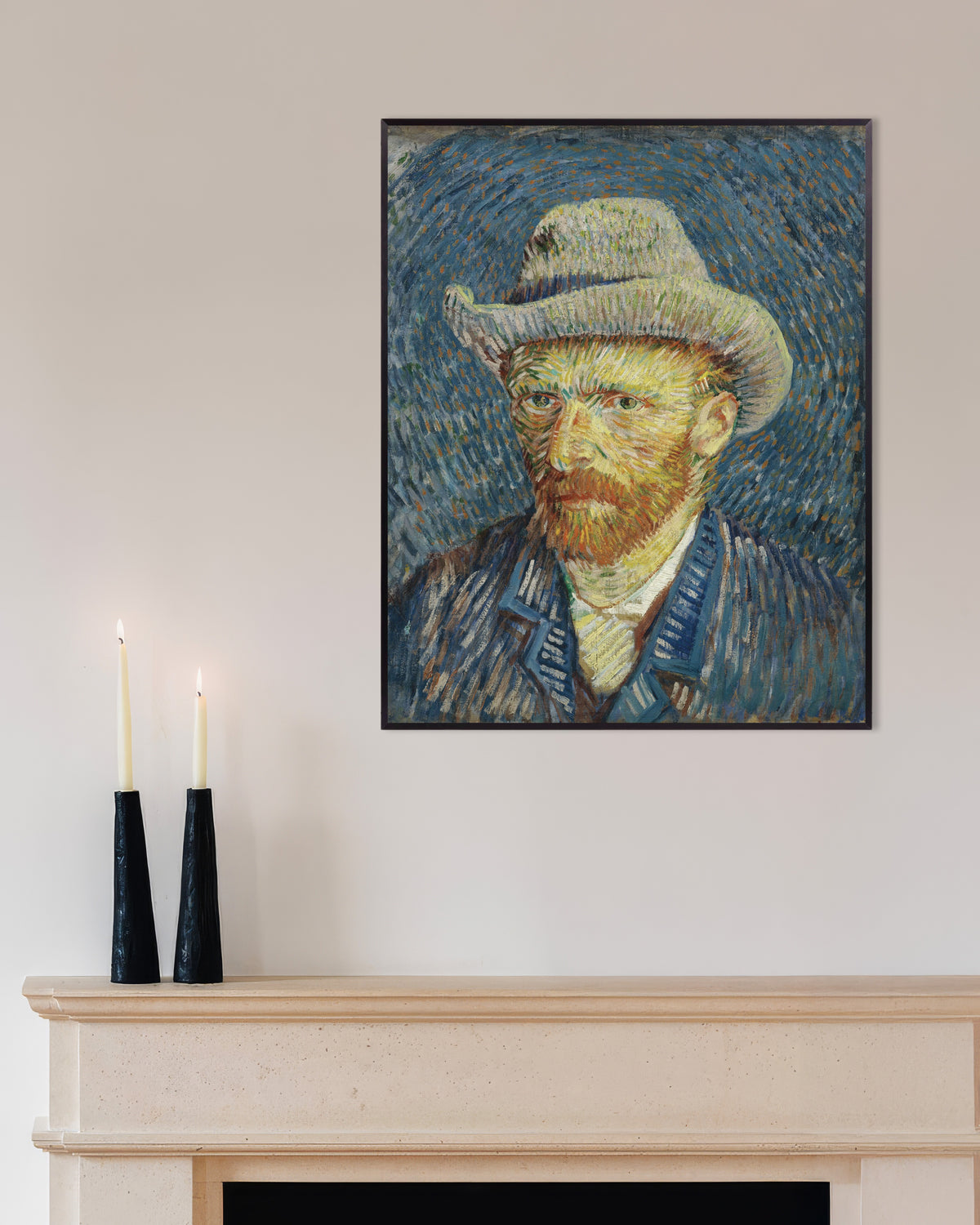 Poster di Autoritratto con cappello di feltro grigio (1887) di Vincent van Gogh, con cornice in metallo