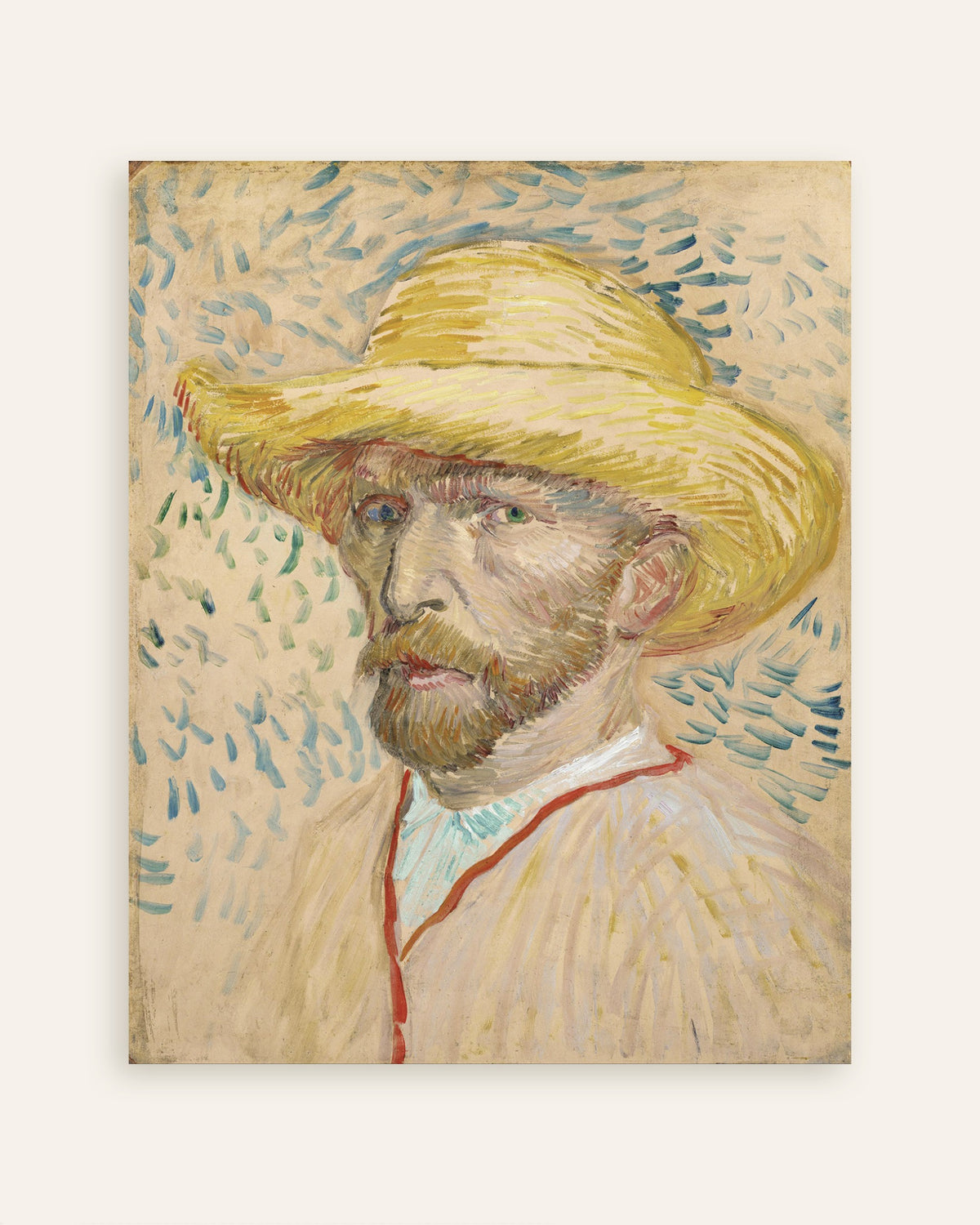 Poster di Autoritratto con cappello di paglia e camiciotto da pittore (1887) di Vincent van Gogh, miniatura
