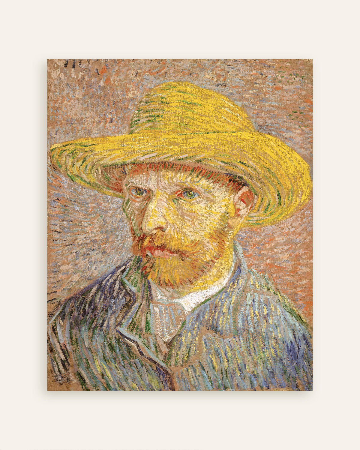 Poster di Autoritratto con cappello di paglia su fondo arancione (1887) di Vincent van Gogh, miniatura