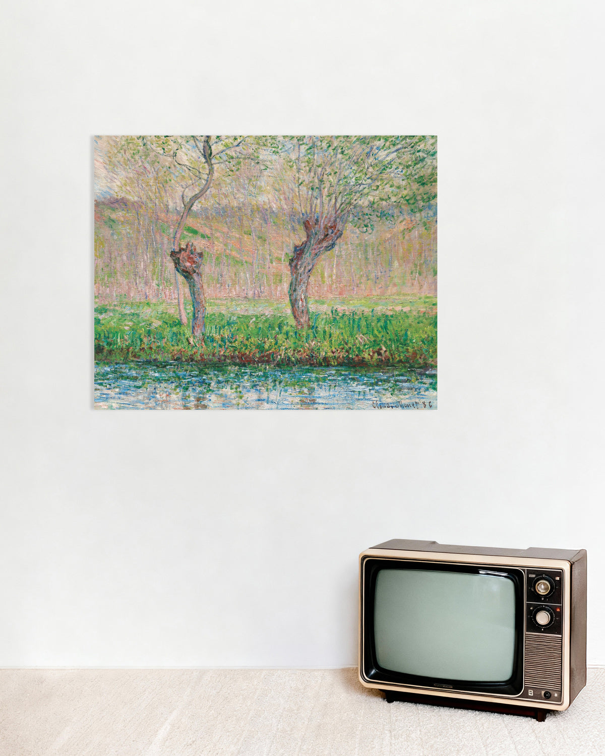 Poster Primavera, salici (1885) di Claude Monet
