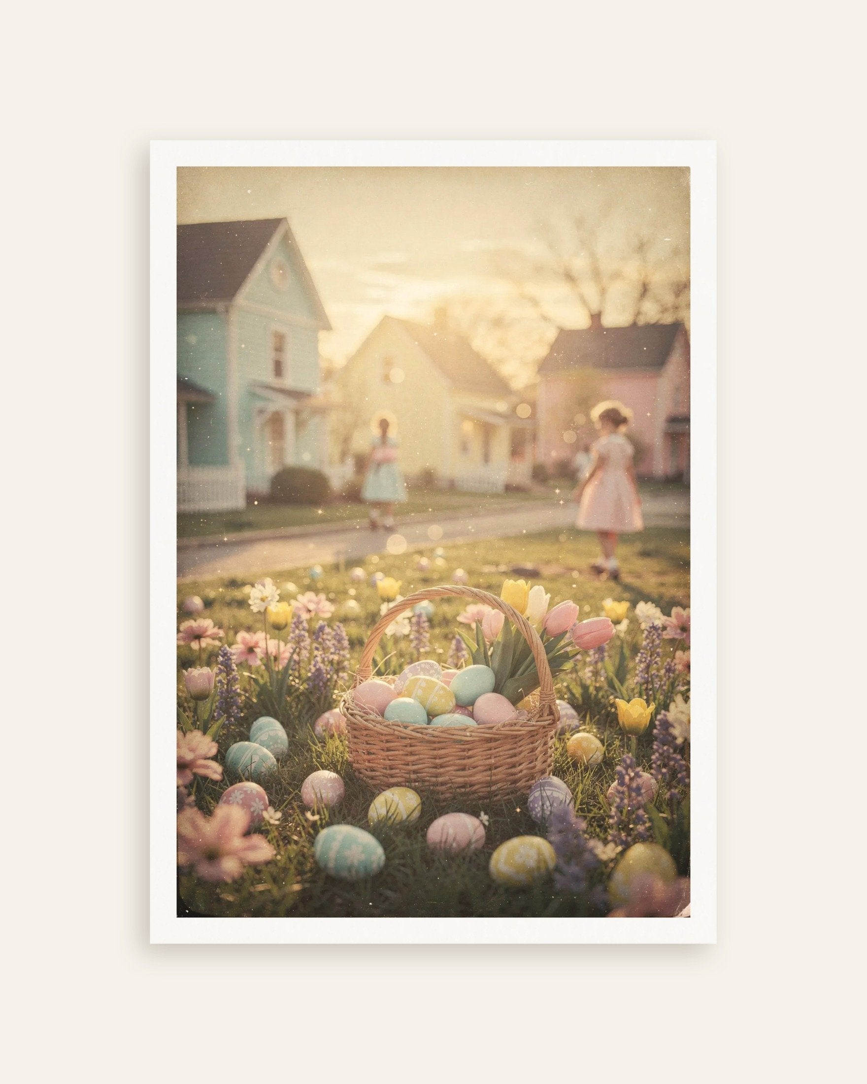 Poster of Sunlit Easter Basket in Spring Blossoms, thumbnail