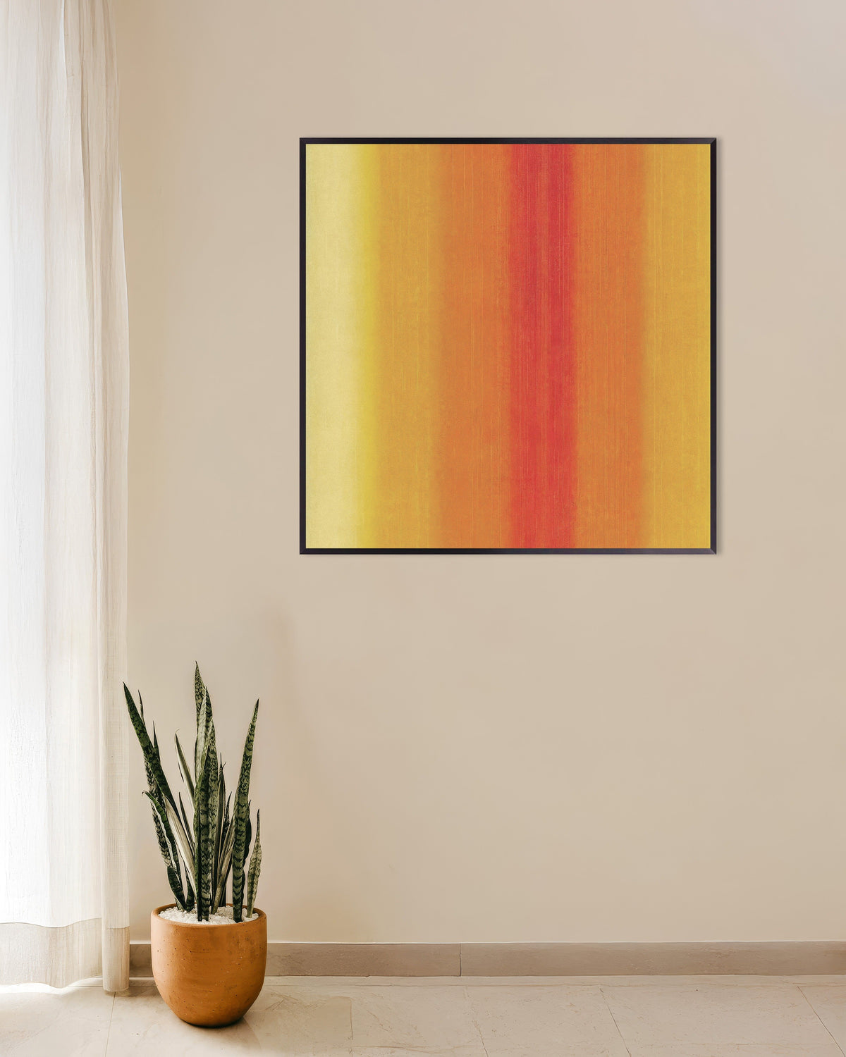 Poster Sunlit Stripes - Linee astratte dai toni caldi, con cornice in metallo