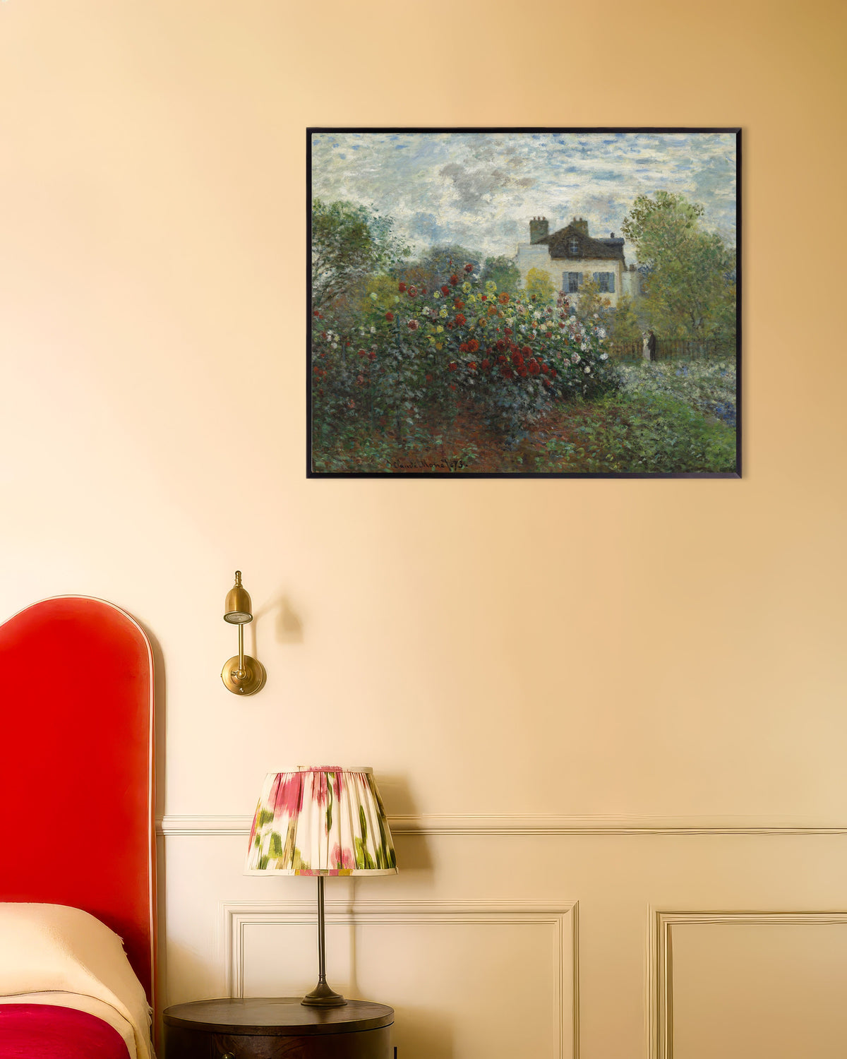 Poster Il giardino dell'artista ad Argenteuil, un angolo con dalie (1873) di Claude Monet con cornice in metallo