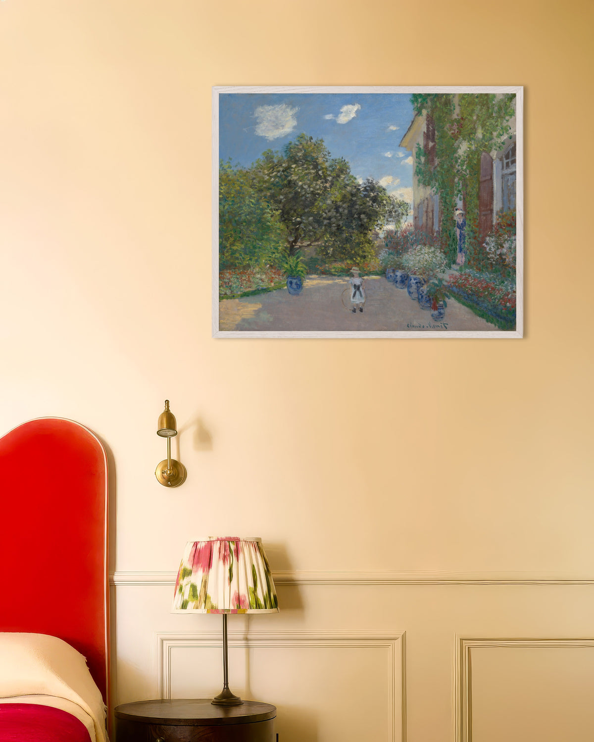 Poster La casa dell'artista ad Argenteuil (1873) di Claude Monet con cornice in legno bianco