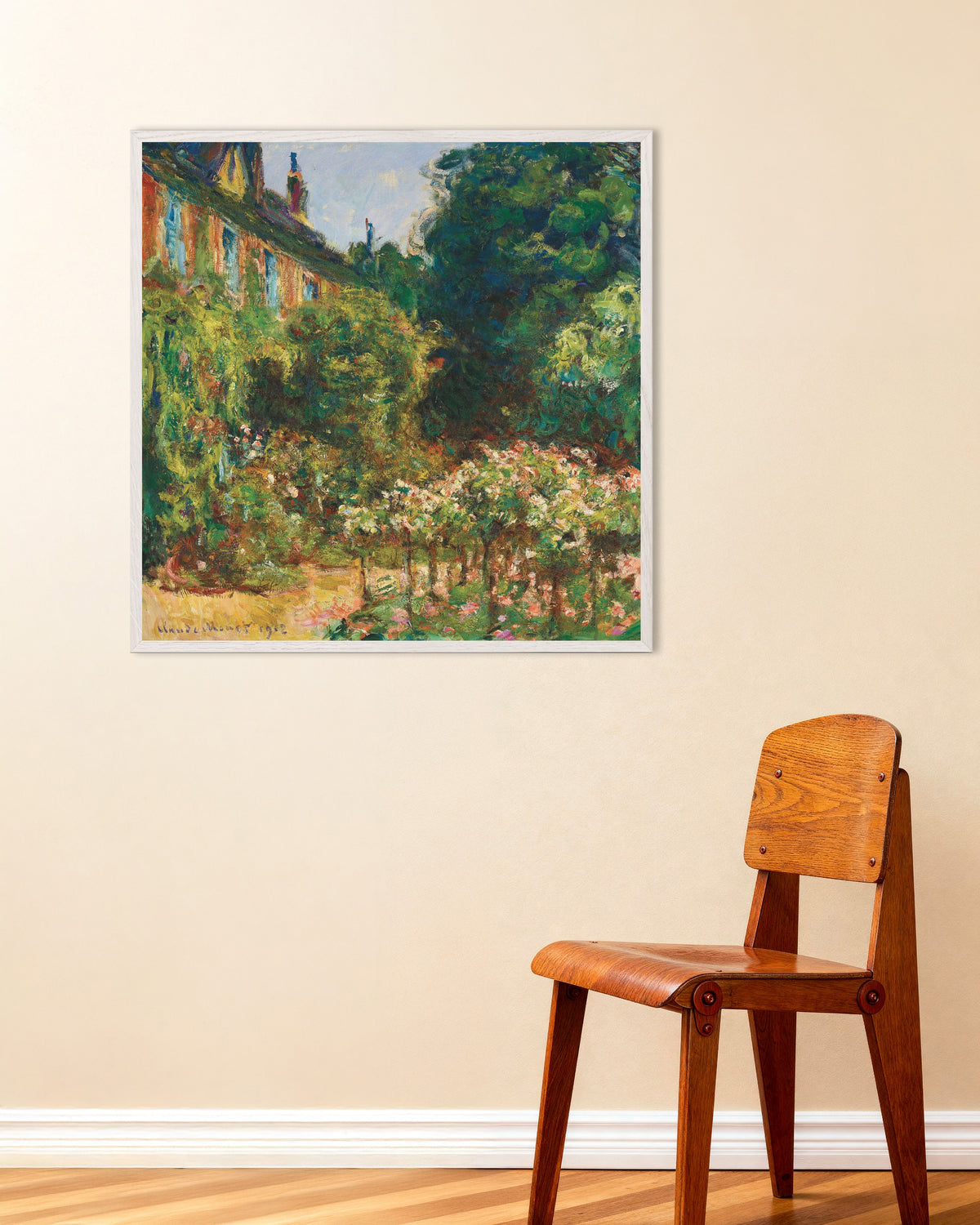 Poster La casa dell'artista a Giverny (1912) di Claude Monet con cornice in legno bianco