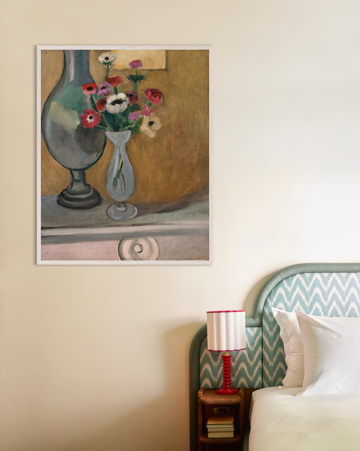 Poster di Il bouquet di anemoni (1918) di Henri Matisse, con cornice in legno bianco