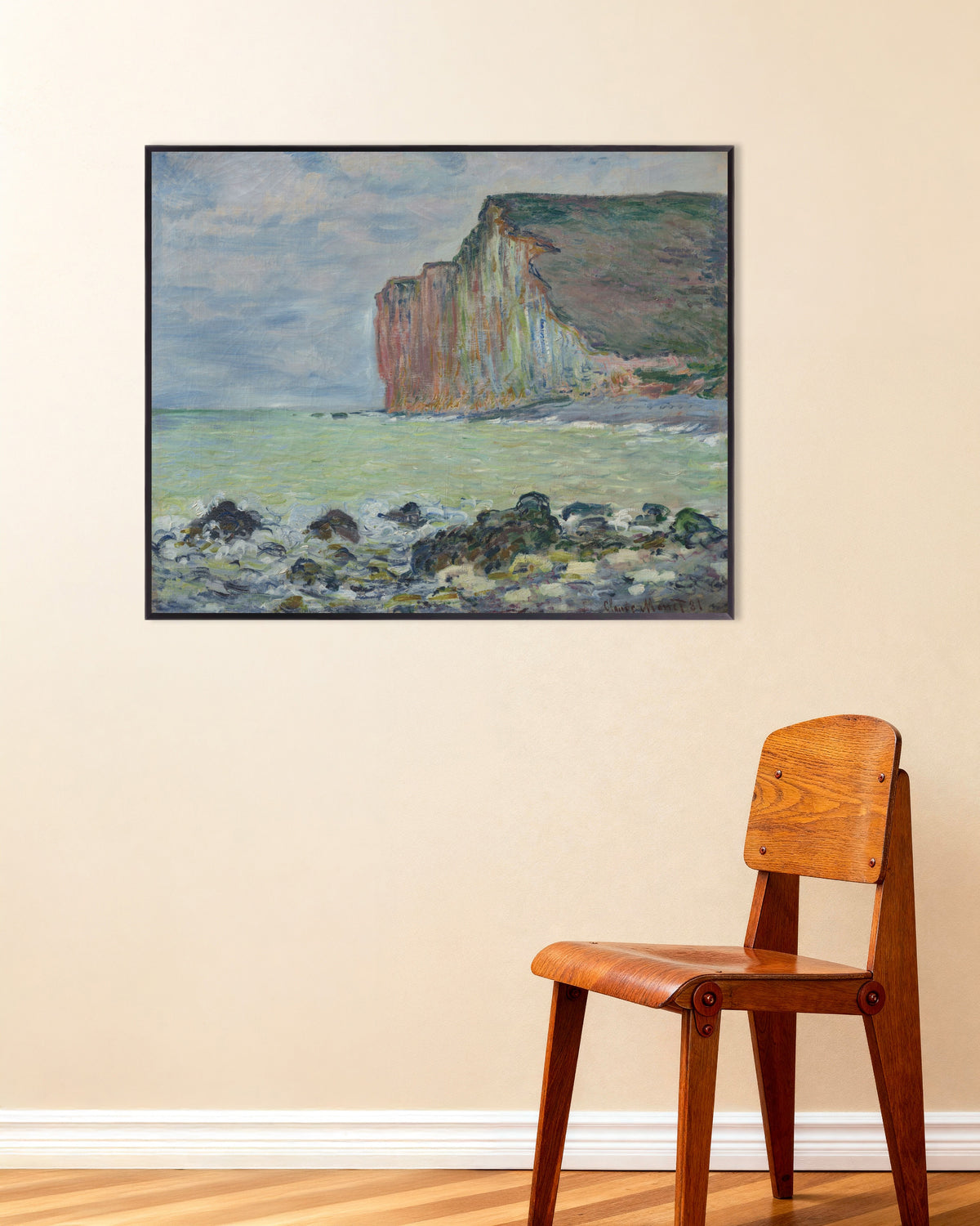 Poster La scogliera delle Petites-Dalles (1881) di Claude Monet con cornice in metallo