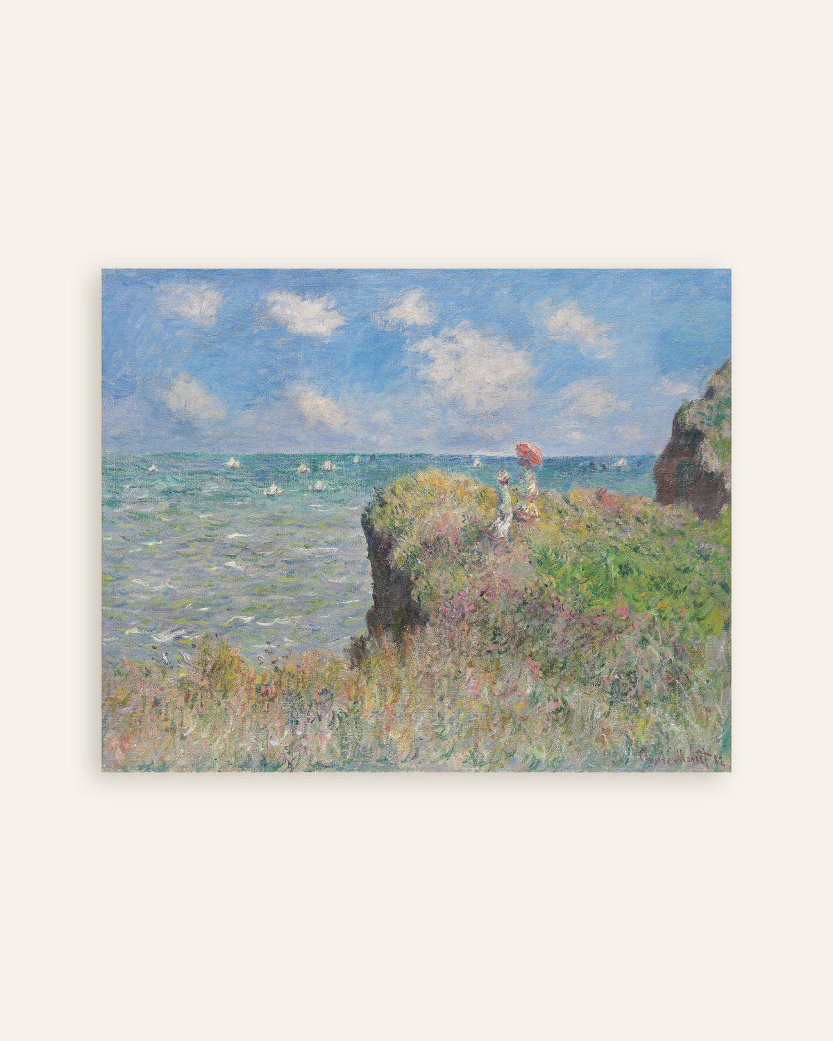 Poster Passeggiata sulla scogliera a Pourville (1882) di Claude Monet, miniatura