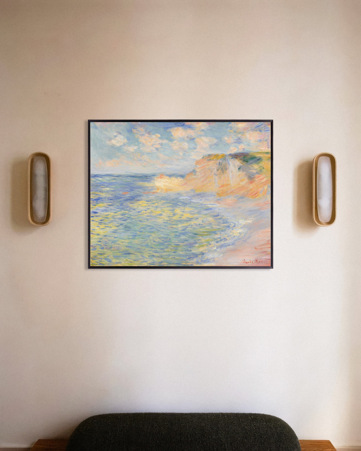 Poster La Falaise d'Amont, Étretat (1885) di Claude Monet con cornice in metallo