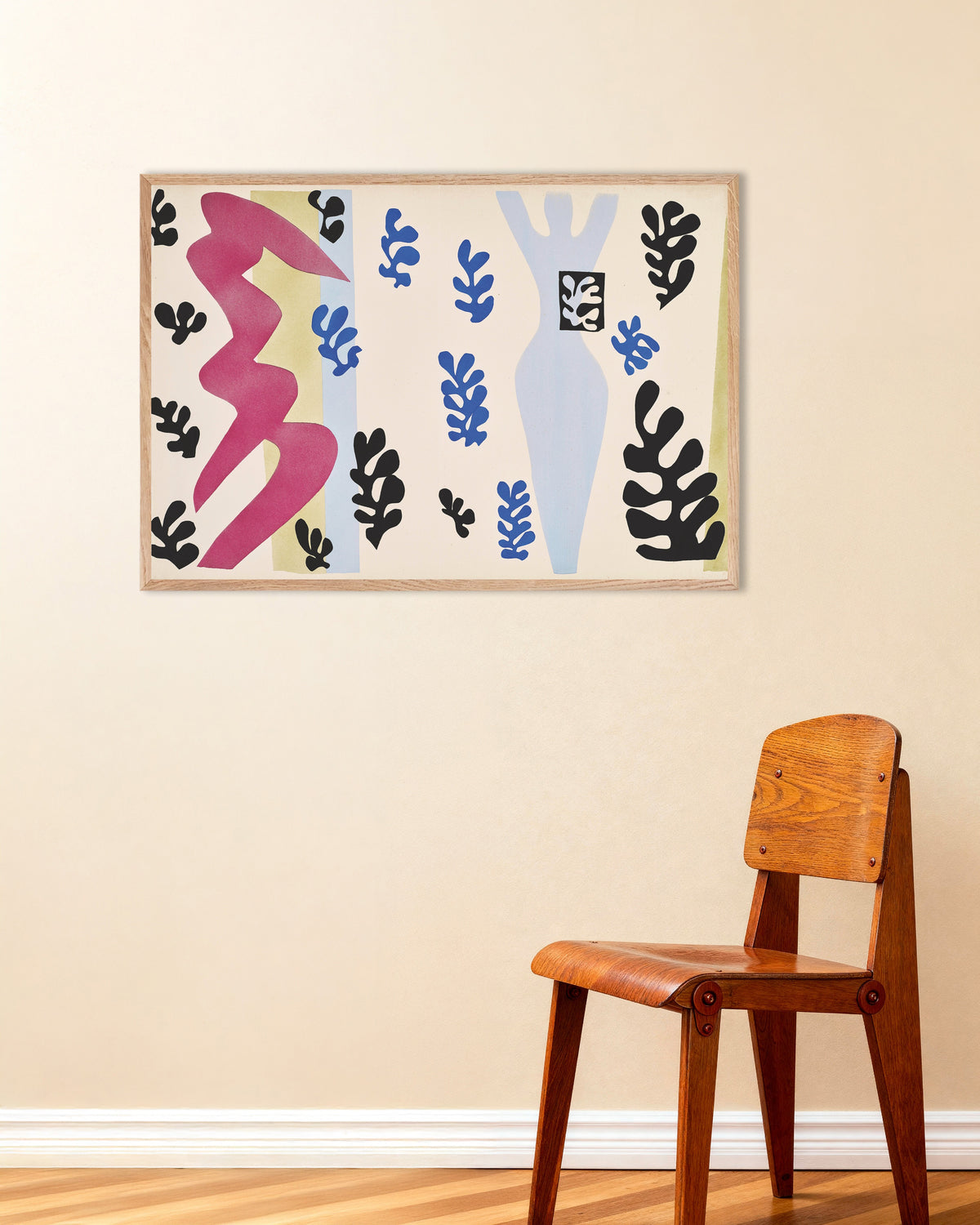 Poster di Il lanciatore di coltelli (Jazz, 1947) di Henri Matisse, con cornice in legno naturale