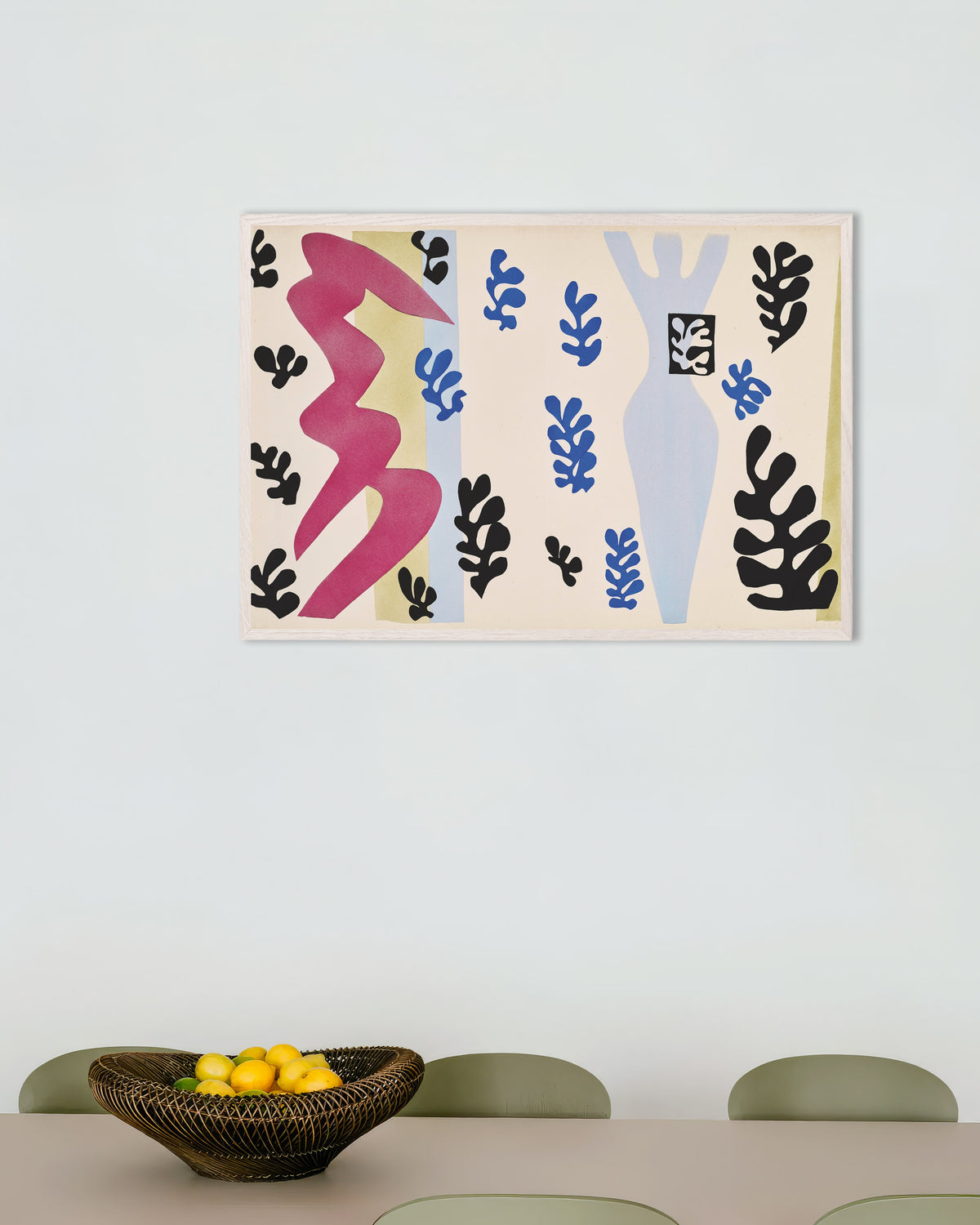 Poster di Il lanciatore di coltelli (Jazz, 1947) di Henri Matisse, con cornice in legno bianco