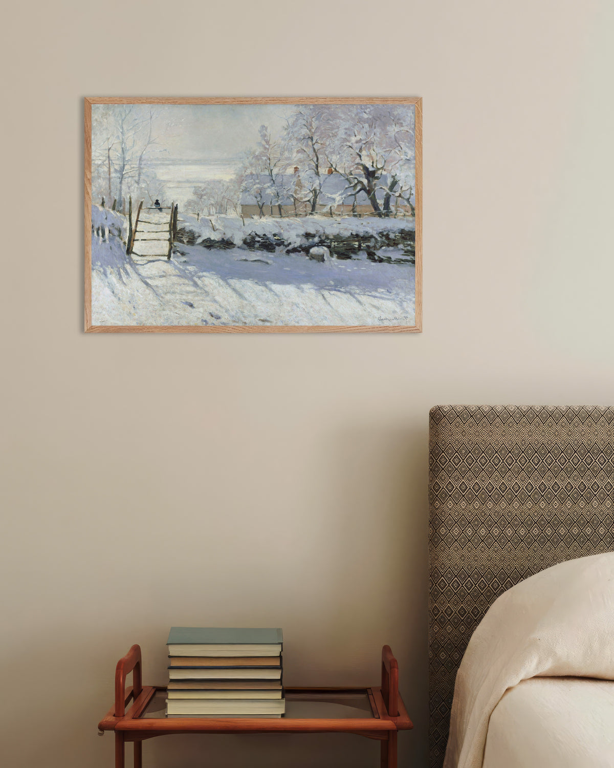 Poster La gazza (1868–1869) di Claude Monet con cornice in legno naturale