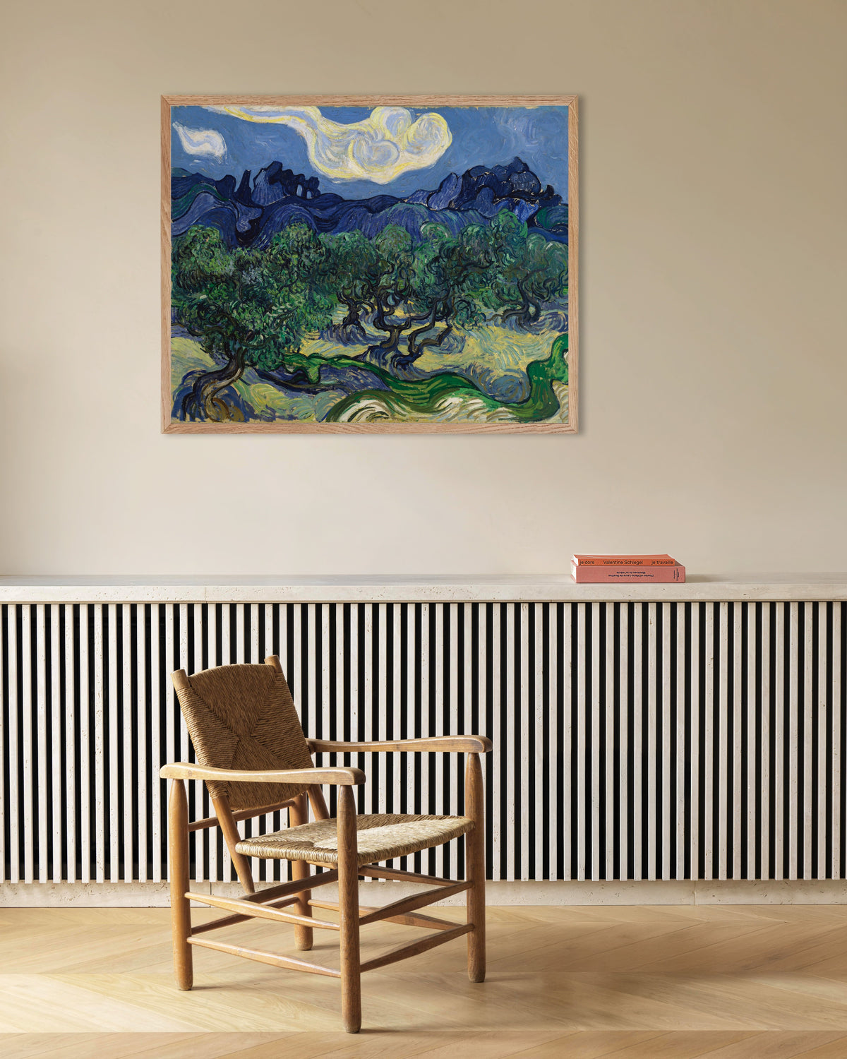 Poster de Gli ulivi (1889) di Vincent van Gogh con cornice in legno naturale