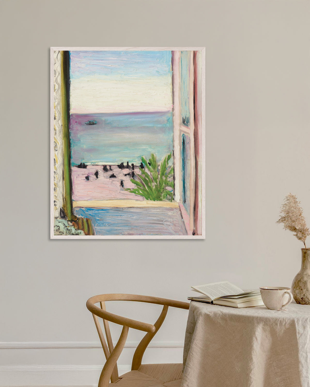 Poster di La finestra aperta (1918) di Henri Matisse, con cornice in legno bianco