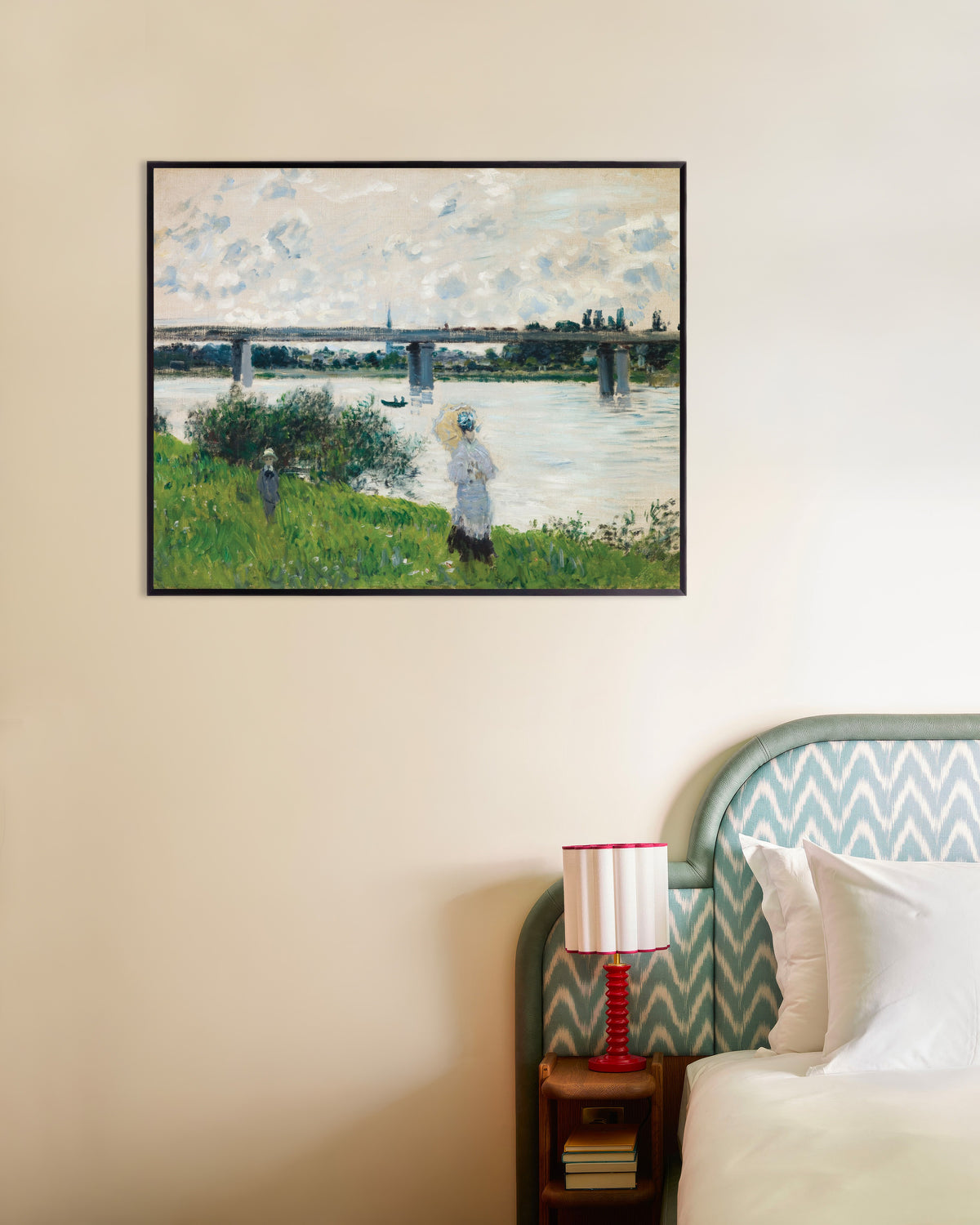Poster La passeggiata con il ponte ferroviario, Argenteuil (1874) di Claude Monet con cornice in metallo