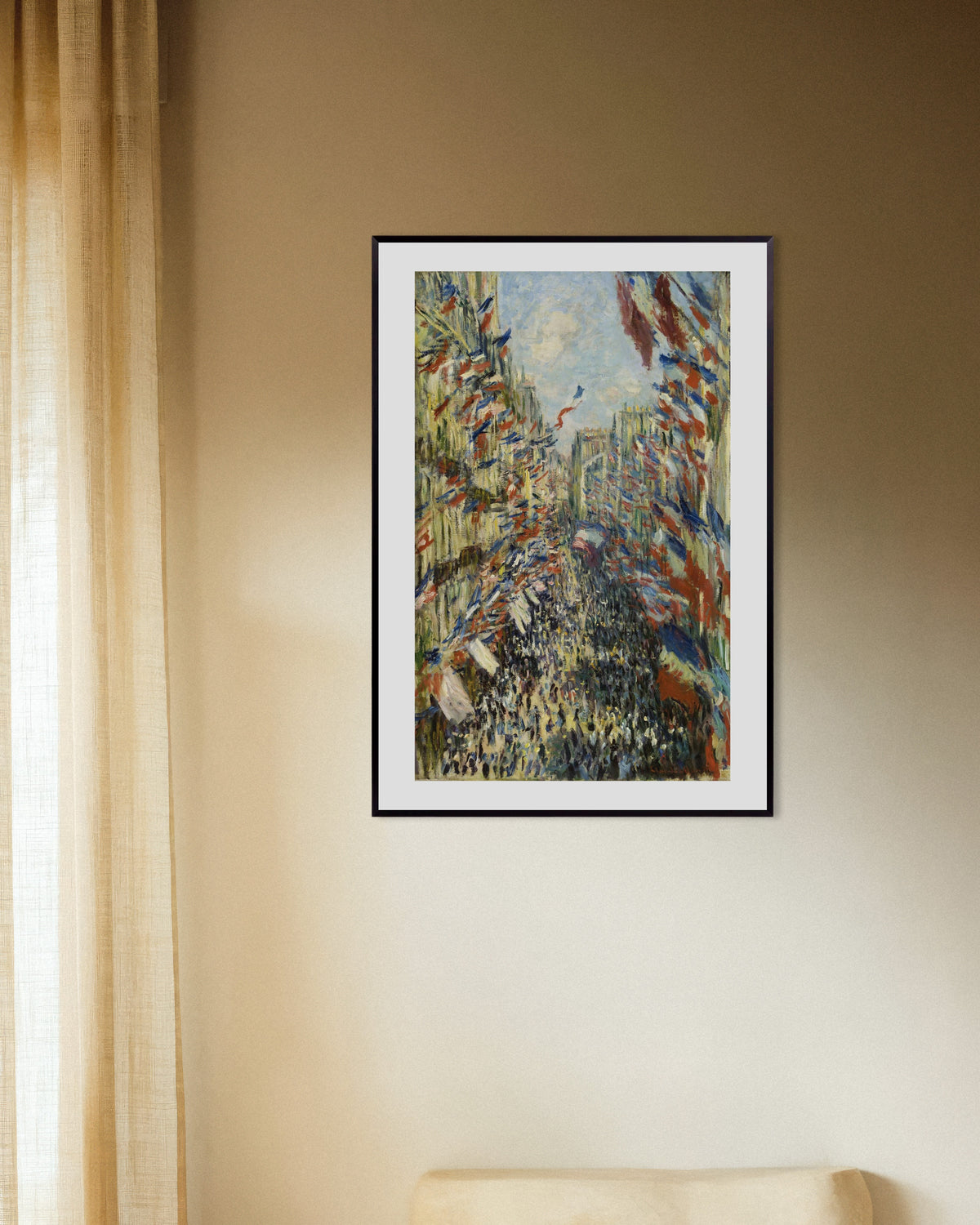 Poster La Rue Montorgueil a Parigi, festa del 30 giugno 1878 di Claude Monet con cornice in metallo
