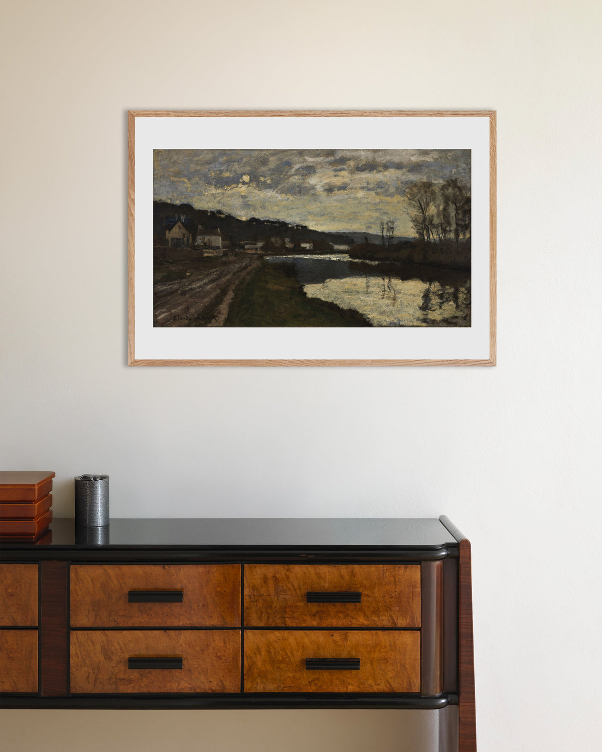 Poster La Senna a Bougival (1870) di Claude Monet con cornice in legno naturale