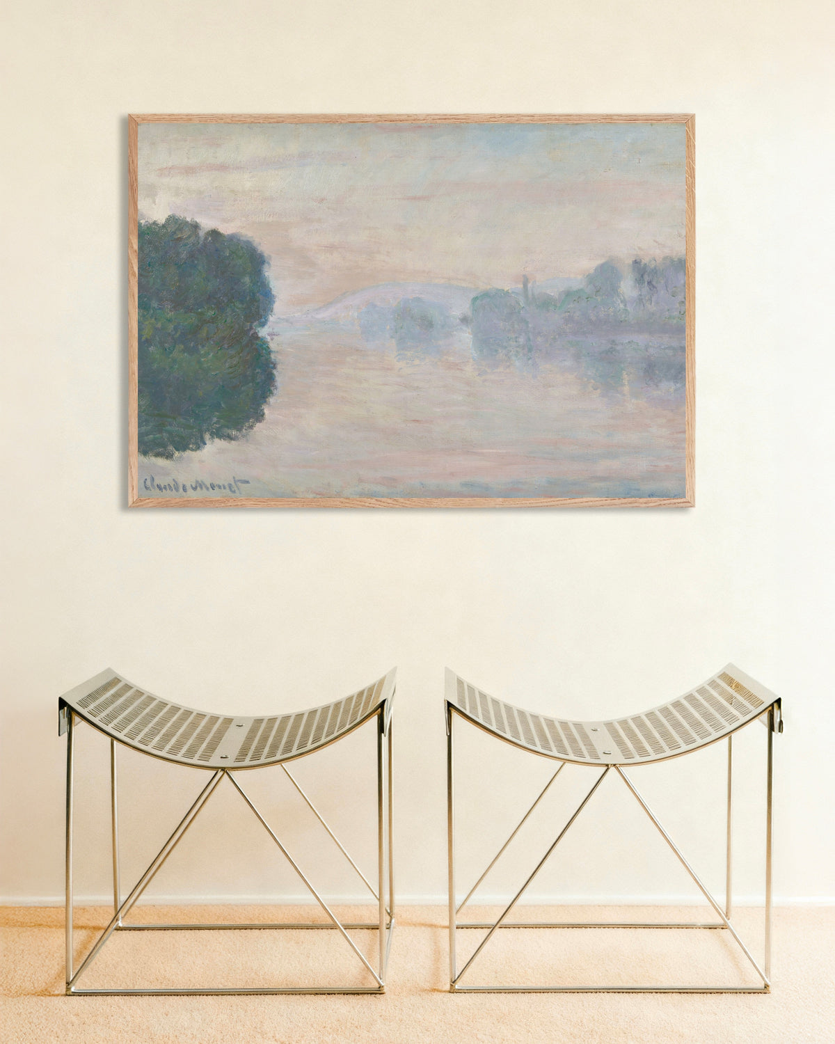 Poster La Senna nella nebbia (1894) di Claude Monet con cornice in legno naturale