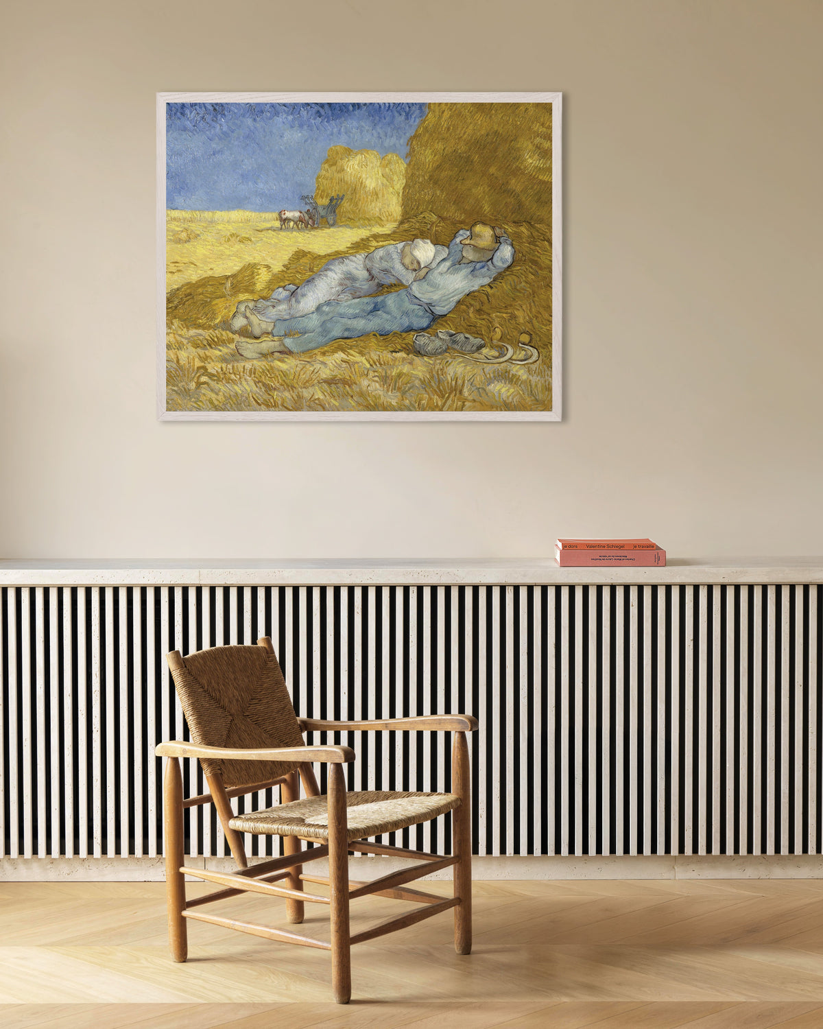 Poster di La siesta, dopo Millet (1890) di Vincent van Gogh, con cornice in legno bianco