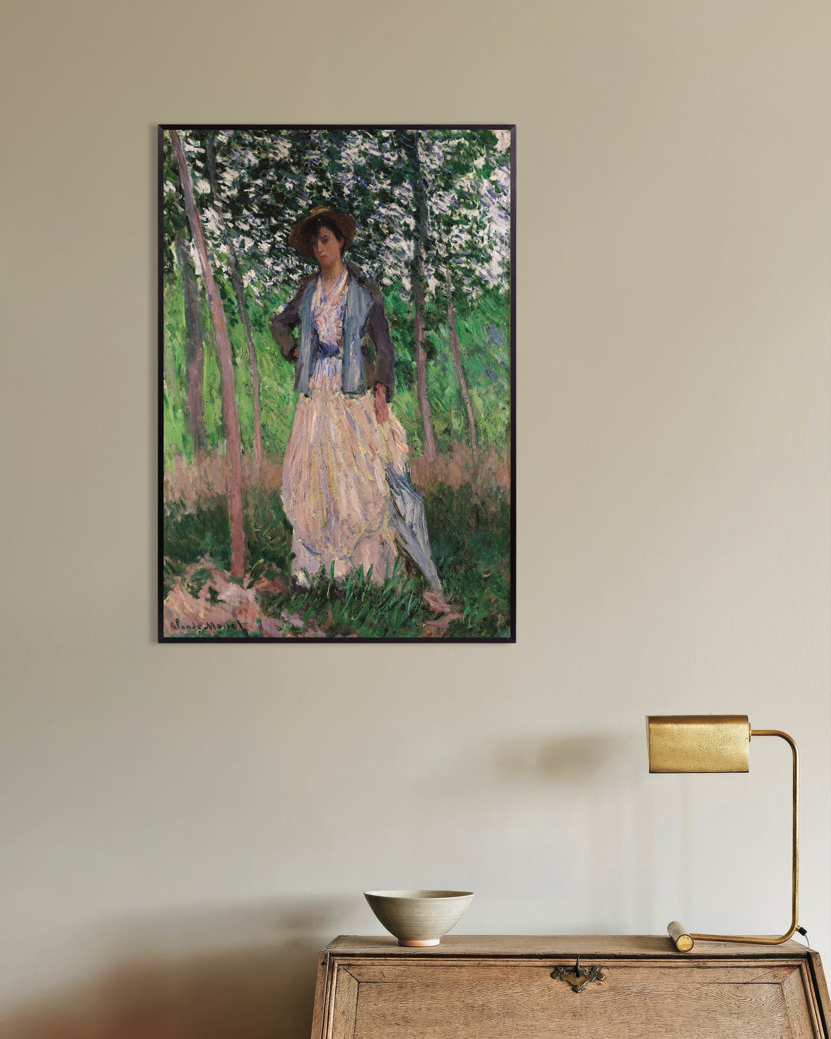 Poster La passeggiatrice, Suzanne Hoschedé (1887) di Claude Monet con cornice in metallo