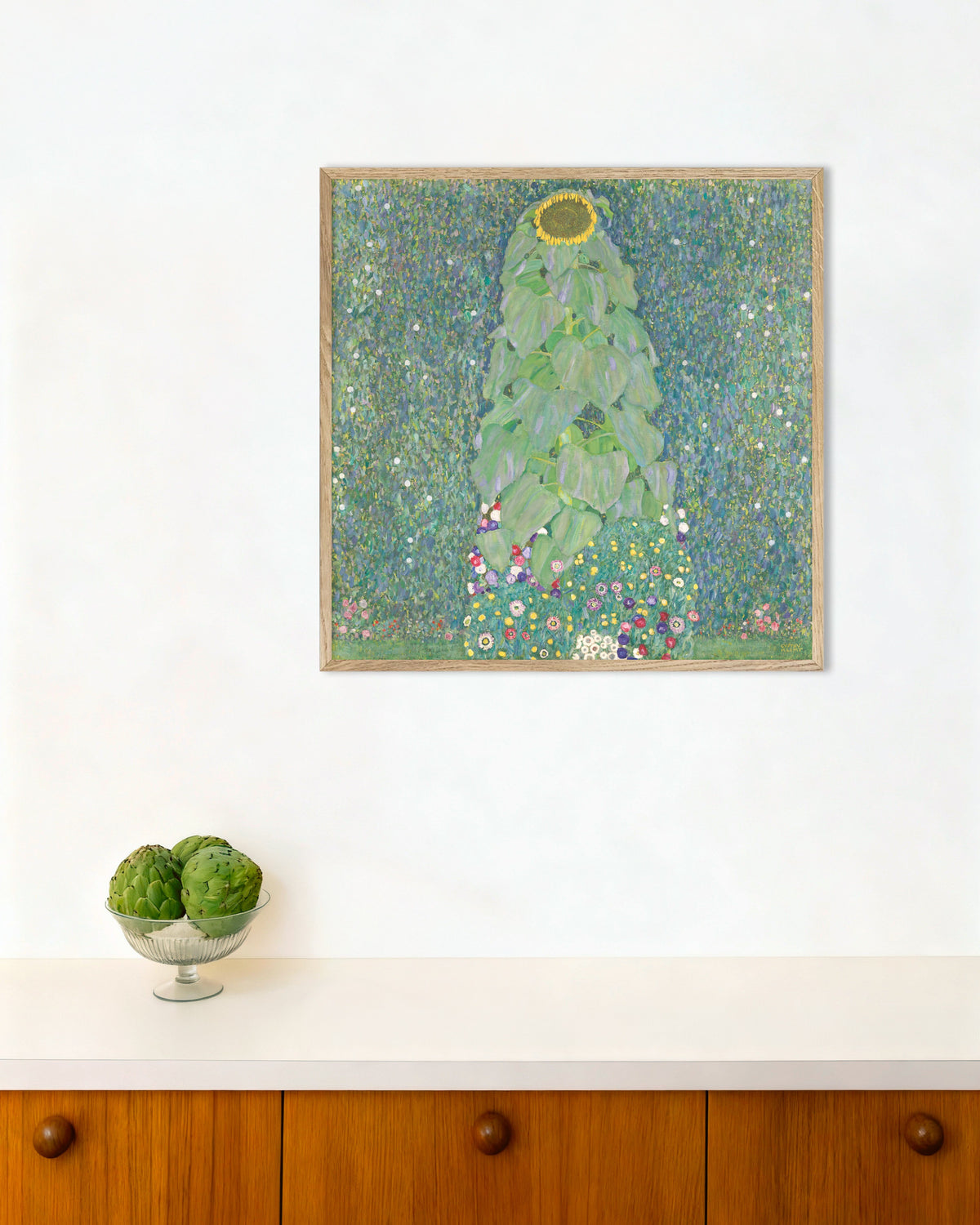 Poster Il girasole (1907–1908) di Gustav Klimt con cornice in legno naturale